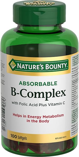 NATURE'S BOUNTY Absorbable B-Complex With Folic Acid Plus Vitamin C, Helps Energy Metabolism, 192.3 g