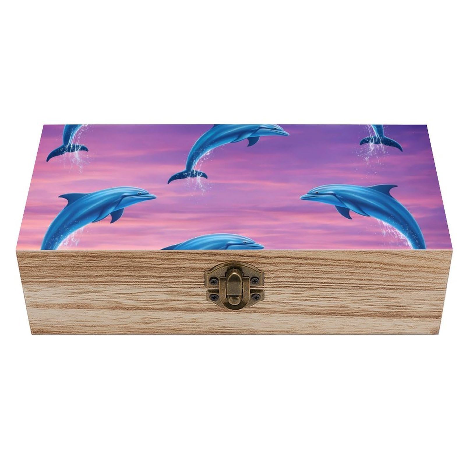 HLBSDM Blue Kawaii Narwhals Wooden Storage Box