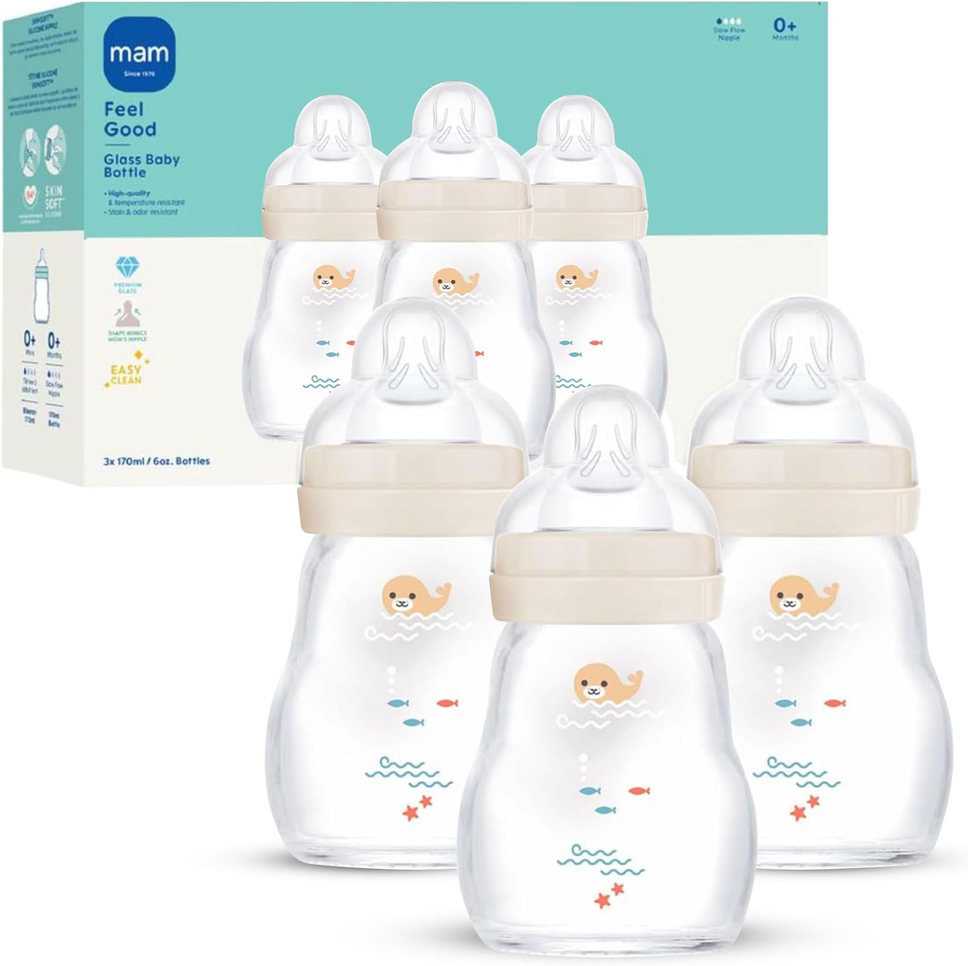 Feel Good Slow Flow Premium Glass Bottle, Easy Switch Between Breast and Bottle, 5oz, 0+ Months, Unisex, 3 Pack