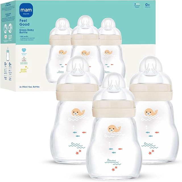 MAM Pure Glass Feel Good Anti-Colic Baby Bottle, 6oz, 3 Pack, Unisex