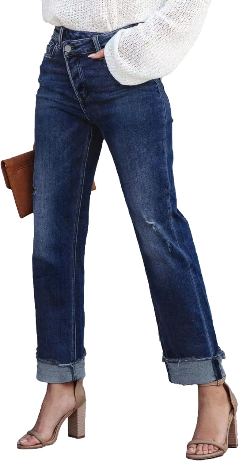 Women's High Waisted Skinny Ripped Jeans Stretchy Raw Hem Distressed Cuffed Capri Denim Pants Summer 2025 Trendy