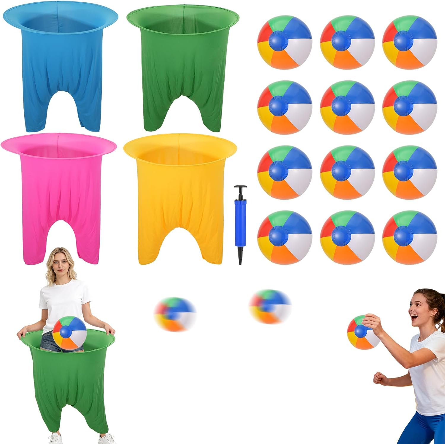 Granny Pants Yard Game Set for Adults Oversized Colorful Granny Pants Outdoor Game with 6 Colorful Bouncy Balls and Air Pump for Family Reunions and Outdoor Parties