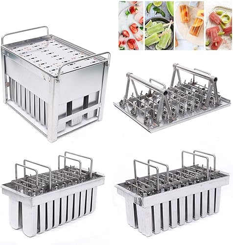 Miniatura 7 de Molde de paletas de hielo de acero inoxidable, kit de moldes para hacer paletas de hielo con estante, 30 moldes para hacer paletas de hielo con 100