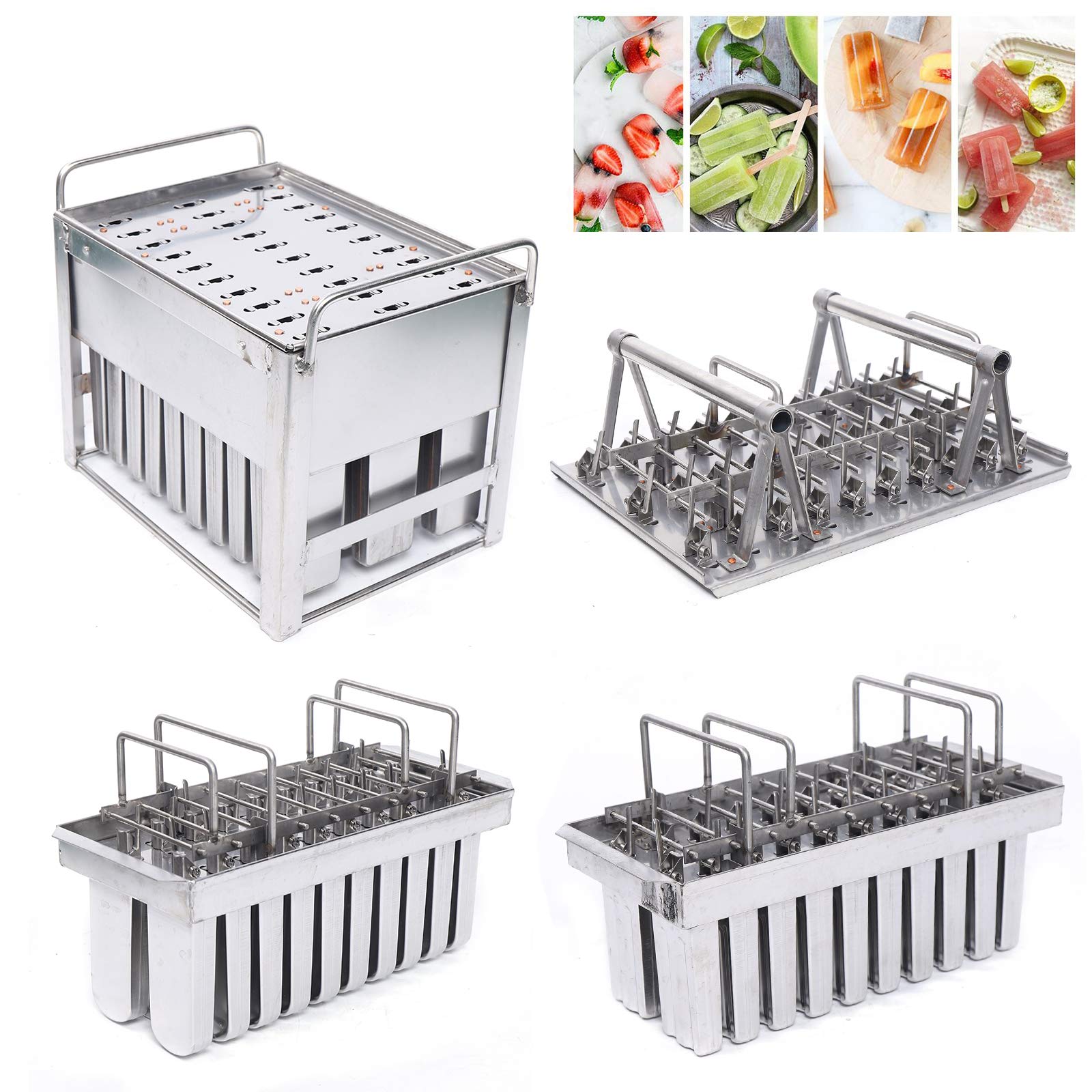 30PCS Stainless Steel Frozen Popsicle Molds,Commercial Popsicle Mold Ice Cream Stick Holder,Ice Cream Pops Bars Maker Freezer Tray,Silver 0.8mm Thickness (C-115g-30PCS)