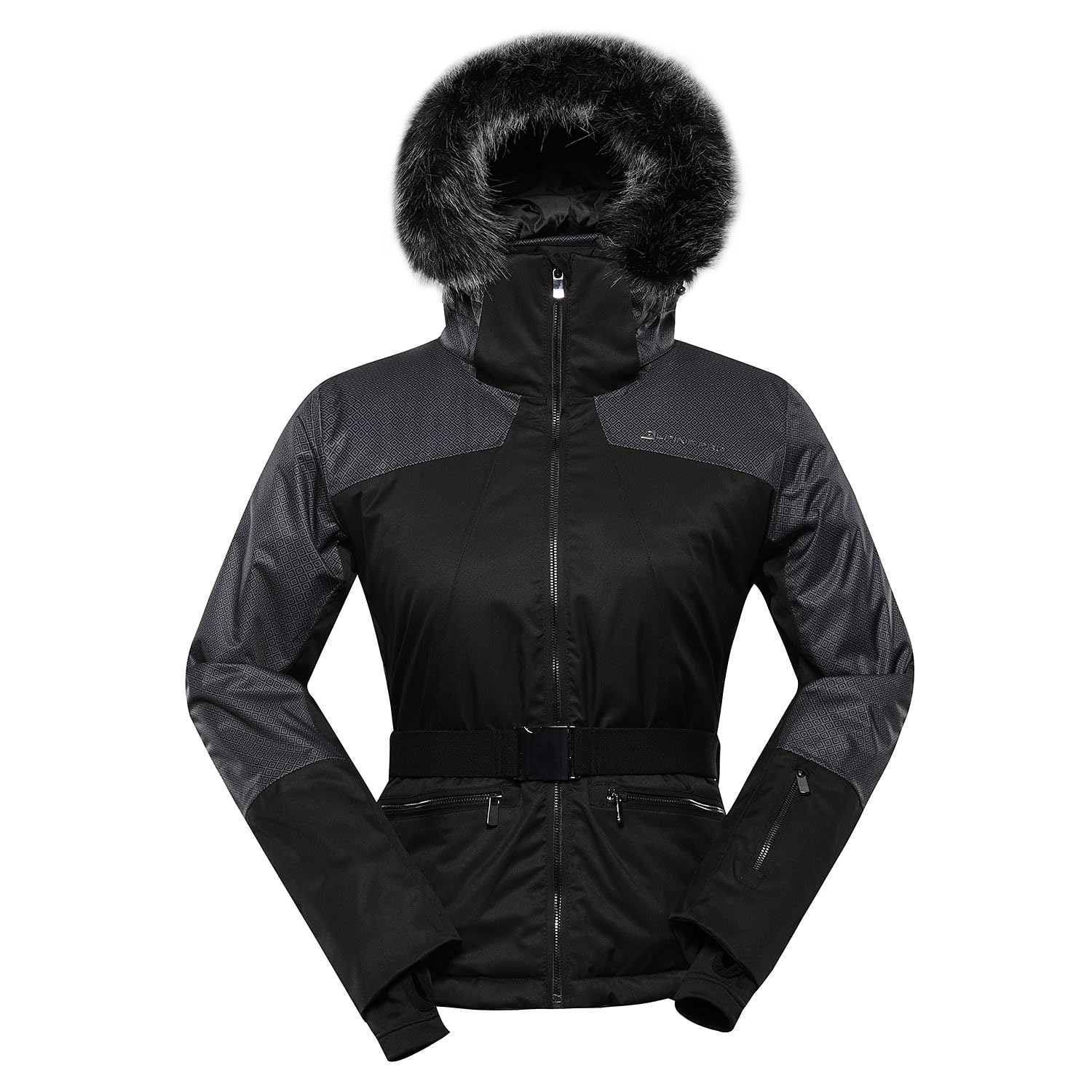 Alpine Pro OLADA - Giacca da sci da donna alla moda con cappuccio, giacca da snowboard elasticizzata con pelliccia, giacca invernale con paraneve e giacca da trekking, giacca da montagna, impermeabile