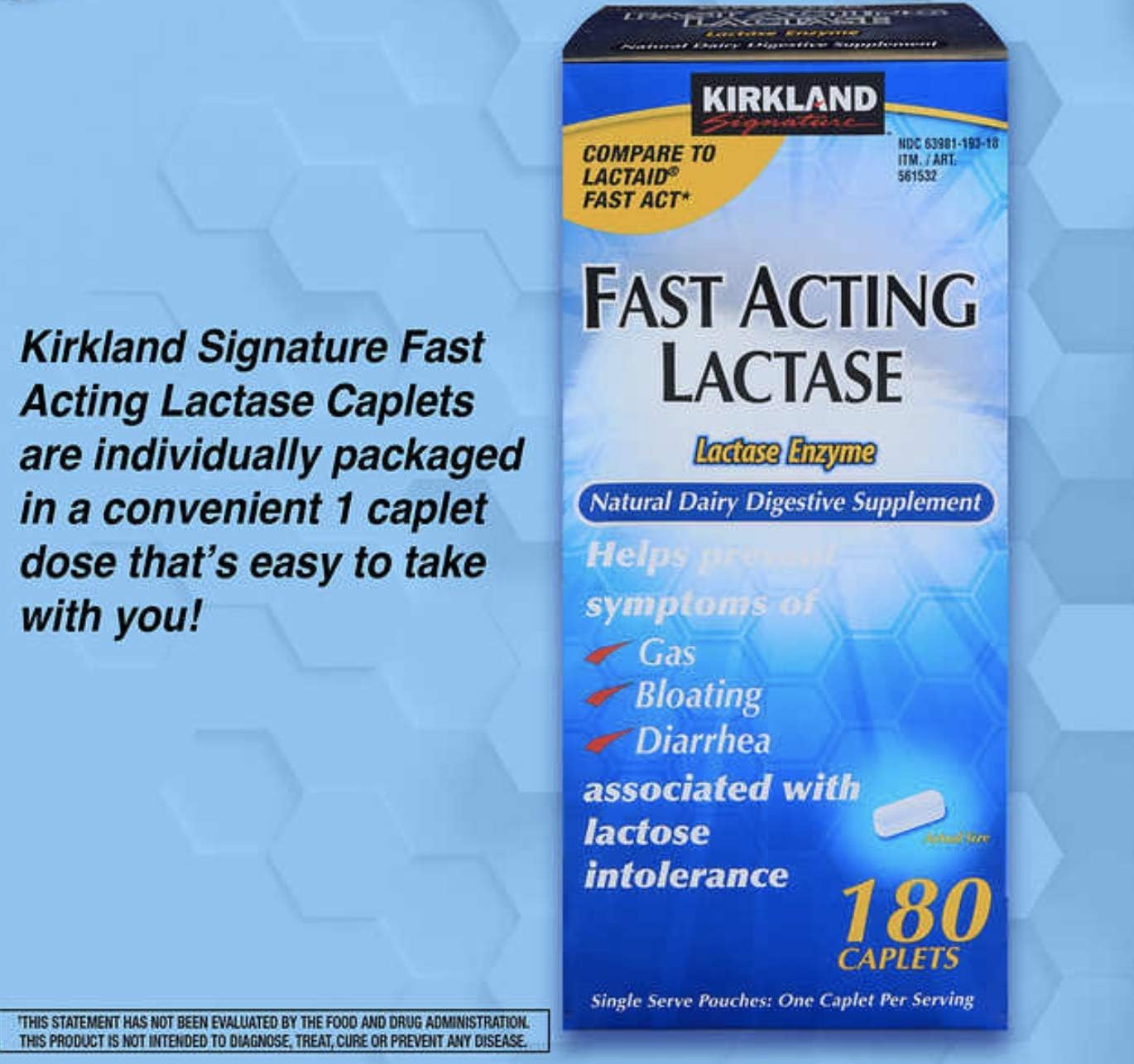 Kirkland Signature Fast Acting Lactase, 180 Caplets : Health & Household