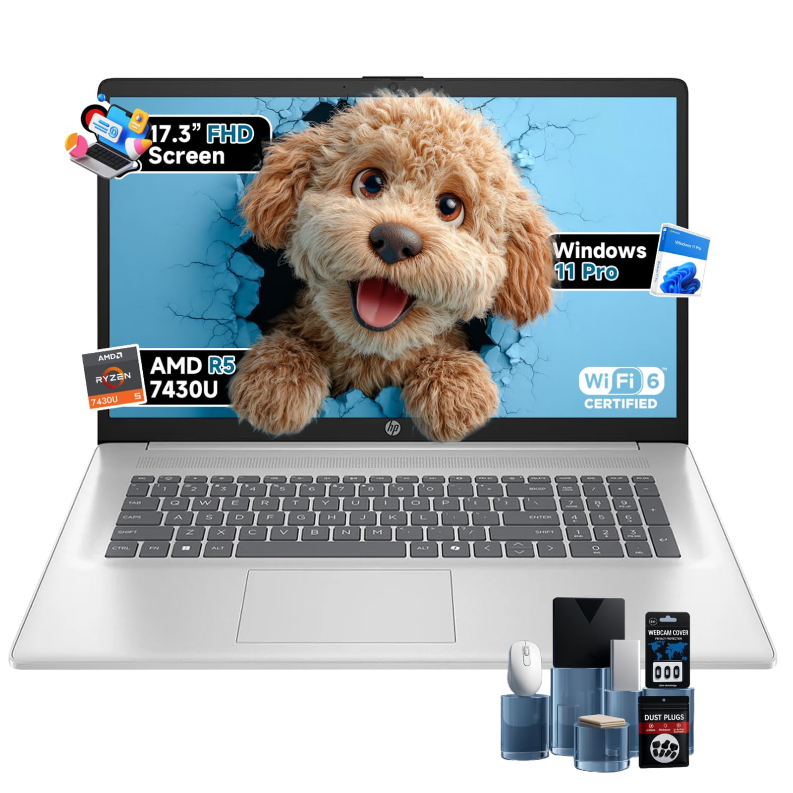 17 inch Business Laptops Computer, 17.3" FHD Anti-Glare Display, AMD Ryzen 5 7430U, 32GB RAM, 1TB SSD, Windows 11 Pro, Wi-Fi 6, Numeric Keyboard, w/Accessories