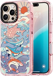 Rosarnnah for iPhone 16 Pro Case Aesthetic Pink, Cute Shark