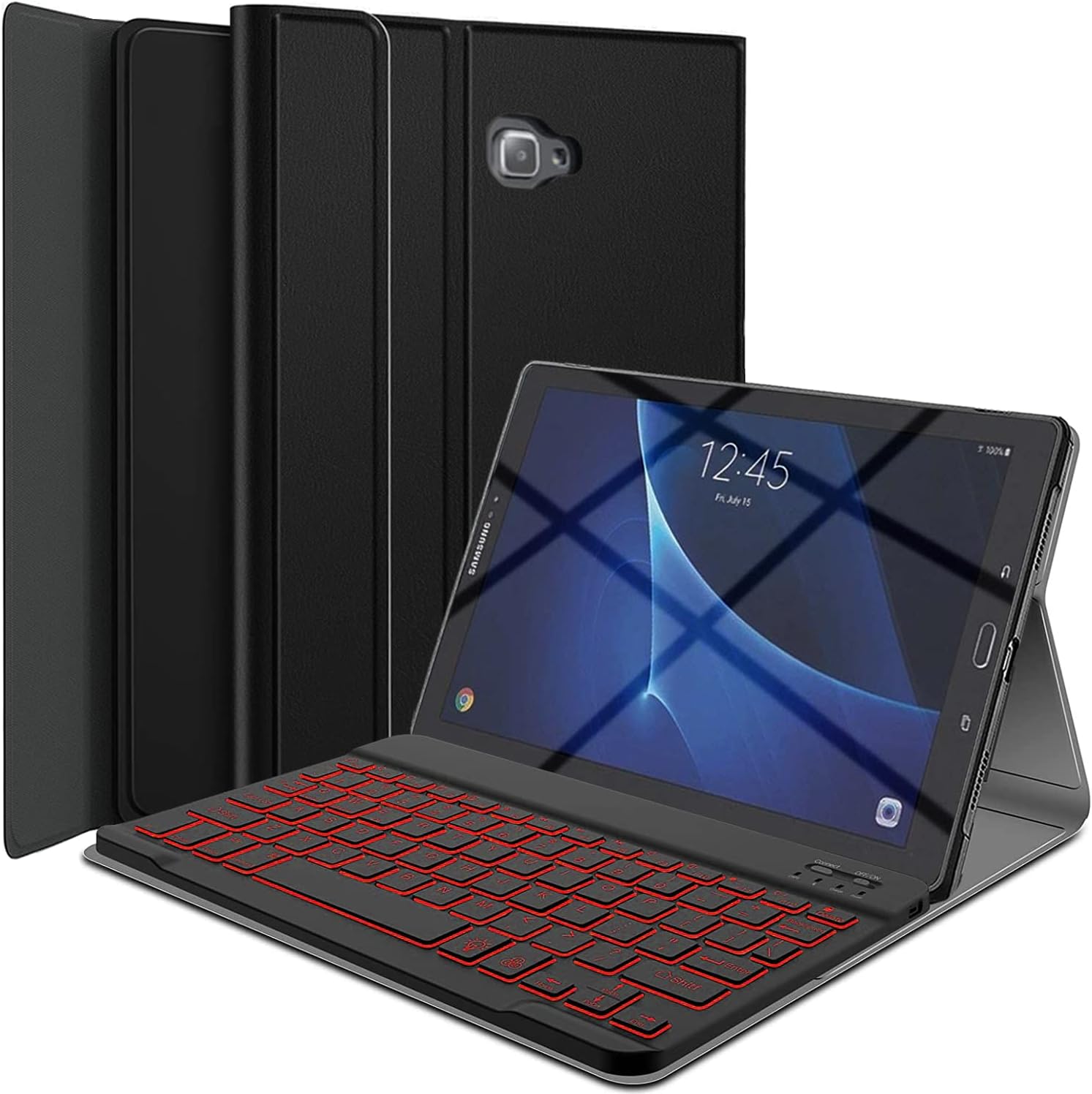 Galaxy Tab A 10.1 Keyboard Case(SM-T580/T585, 2016 NO S Pen Version), 7 Color Backlit Detachable Wireless with Folio Case Cover for Samsung Galaxy Tab A 10.1 2016,SM-T580 SM-T585/T587, Black
