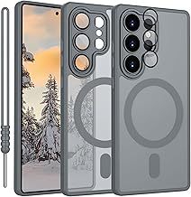 Magnetic Cover for Samsung Galaxy S25 Ultra Compatible with MagSafe, Case for Samsung Galaxy S25 Ultra Translucent Matte Ultra-Thin Silicone Anti-Slip Resistant Titanium Grey
