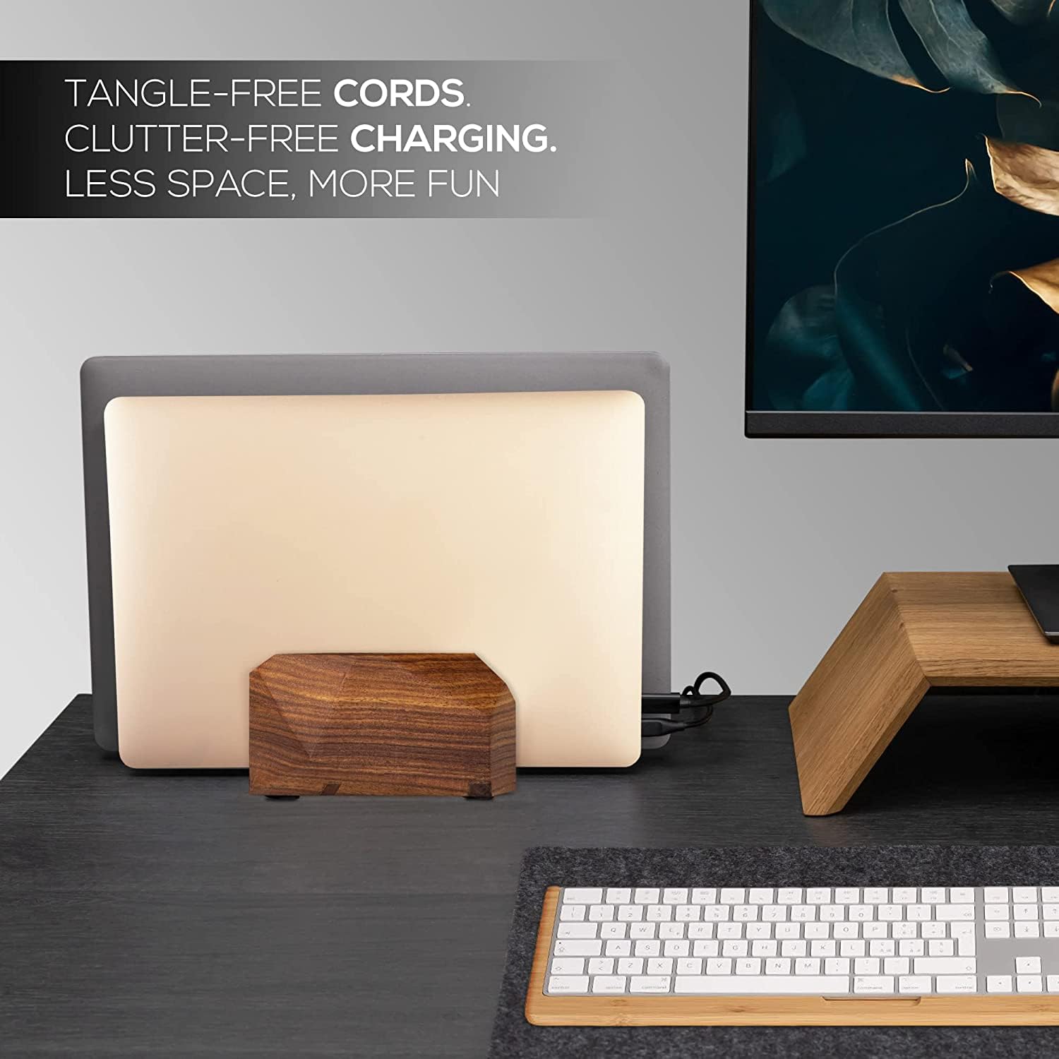 DnU Avenue Premium Vertical Laptop Stand – Wooden Dock for MacBook & Laptops | Dual Dock Slot | Ergonomic Desktop Holder & Space-Saving Office Desk Accessory (Indian Rosewood)