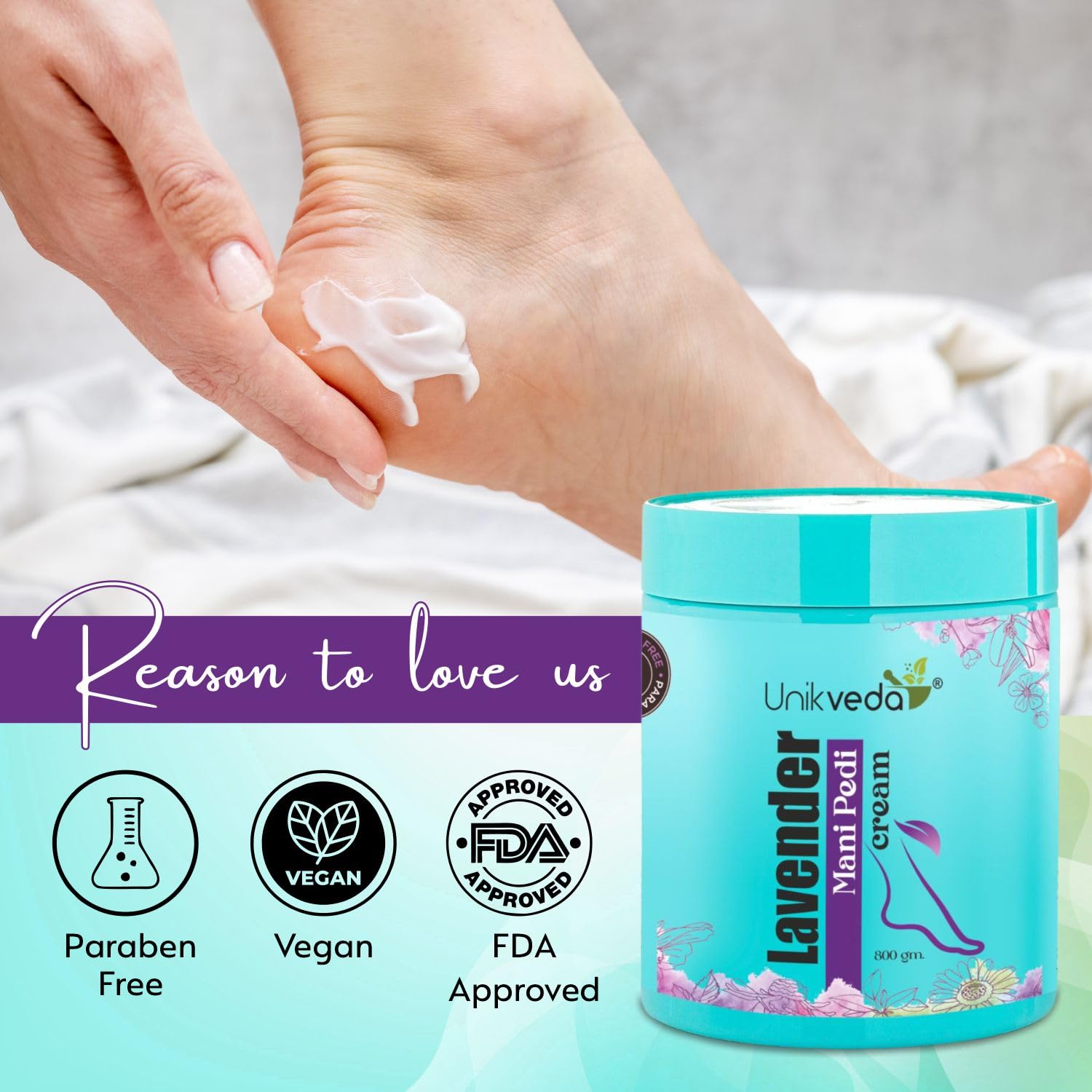 UNIKVEDA Lavender Mani-Pedi Cream with Lavender, Vitamin-E and Sandalwood Extract for Smoothing and Toning 800ml 4