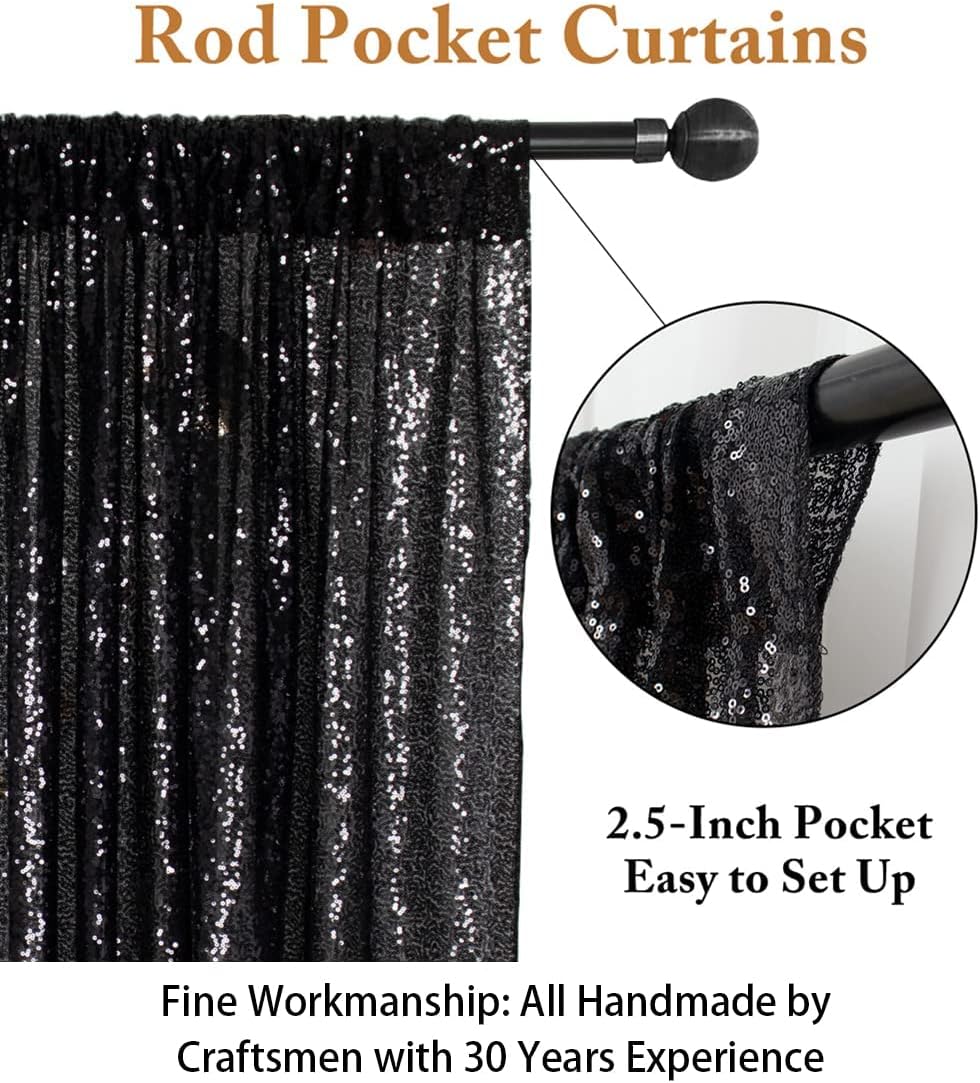 Black Shimmer Sequin Fabric Photography Backdrop 4FTX6FT Glitter Background Sequin Curtain Sequence Curtain Sequin Birthday Backdrop