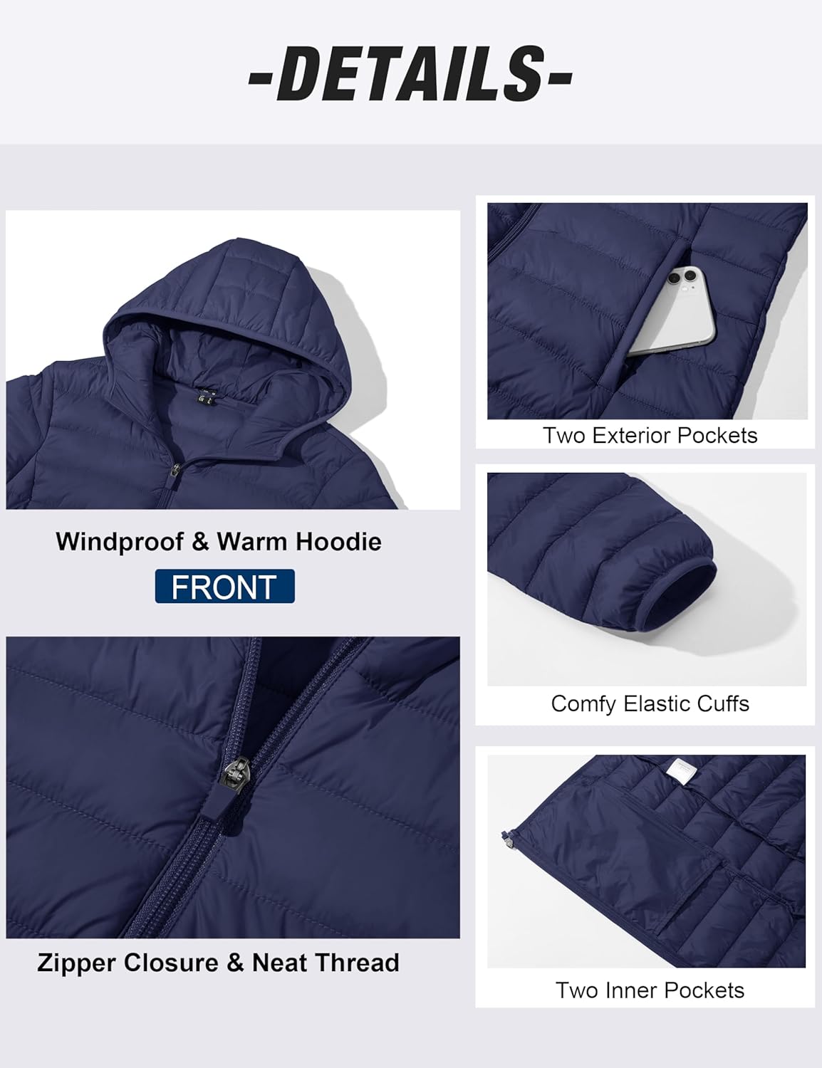 MAGCOMSEN Women's Hooded Puffer Jacket Lightweight Quilted Padded Coat 4 Pockets Zip-up Winter Warm Outerwear