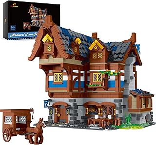 JMBricklayer Medieval House Building Blocks Sets, Creative Castle Medieval Construction Toys Tavern Model Kit, Street View Build and Display Office or Room Decor, Gifts for Teens Adults(3451 Pieces)