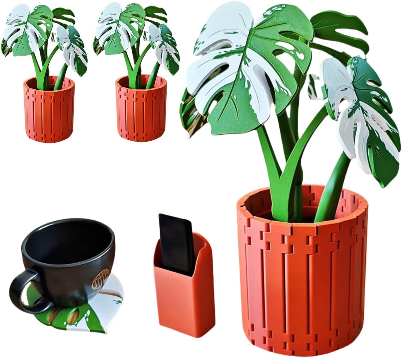 Monstera Plant Coasters Set 3D Printed,Funny Magnetic Monstera Pot Coasters,Creative Turtle Leaf Tropical Leaves Plant Coaster,Non Slip Anti Heat Reusable Home Coaster