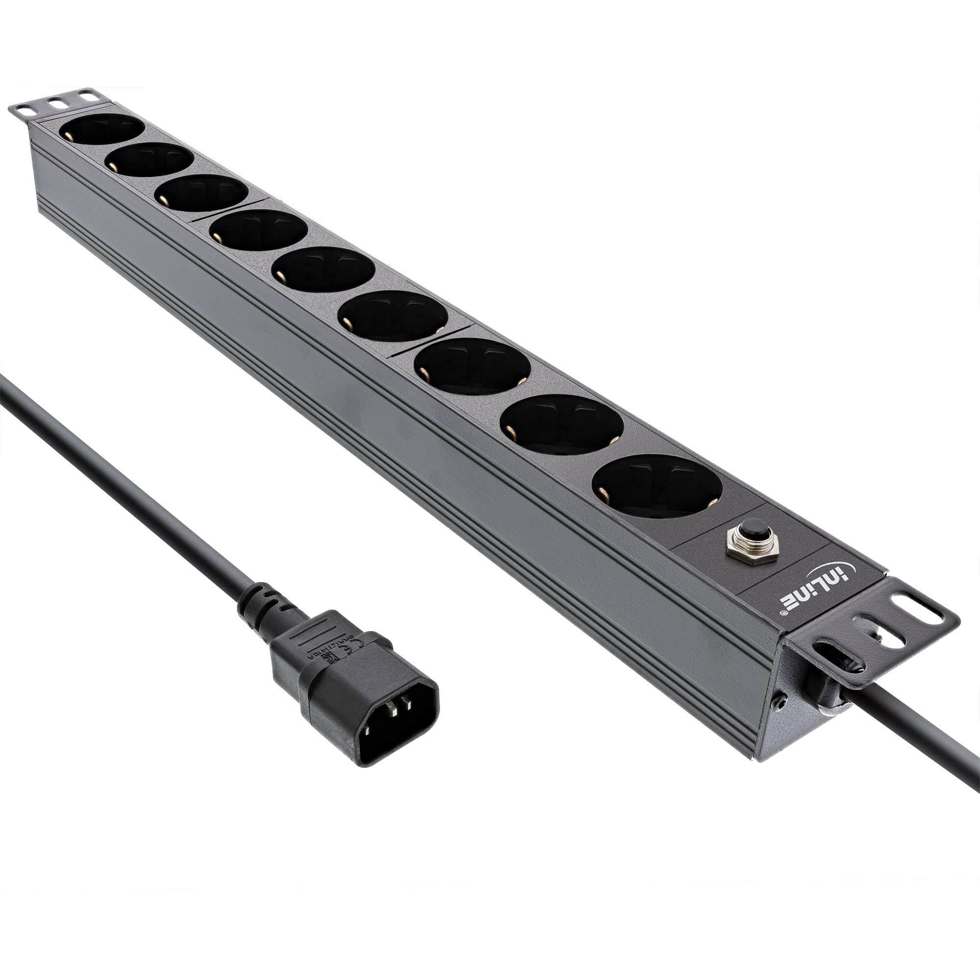 InLine® Ciabatta elettrica da 19", 9 contatti di protezione, spina C14, protezione da sovraccarico