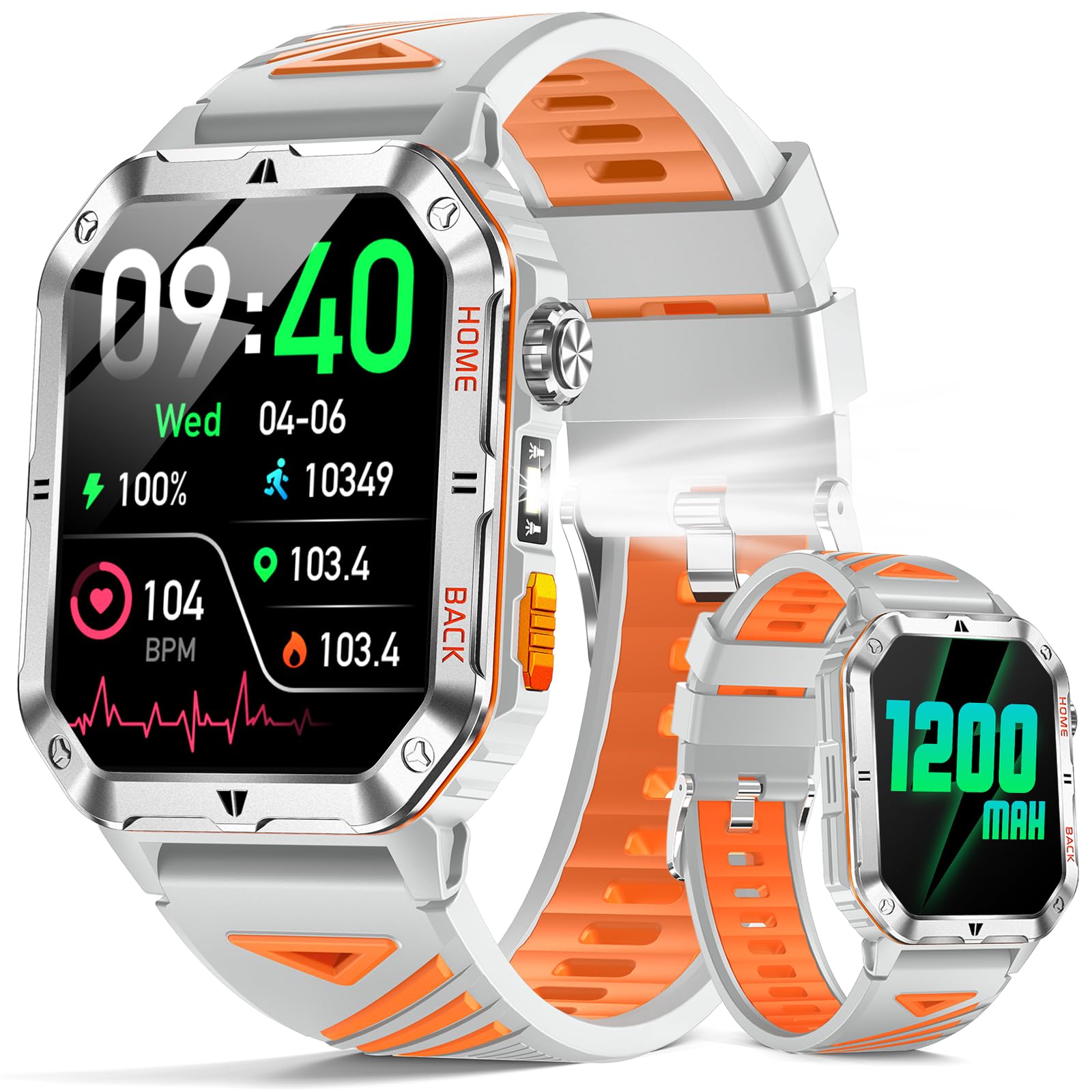 Military Smart Watch for Men 2 01 Fitness Tracker with 1200mAh Long Battery Life Bluetooth Calls Flashlight IP68