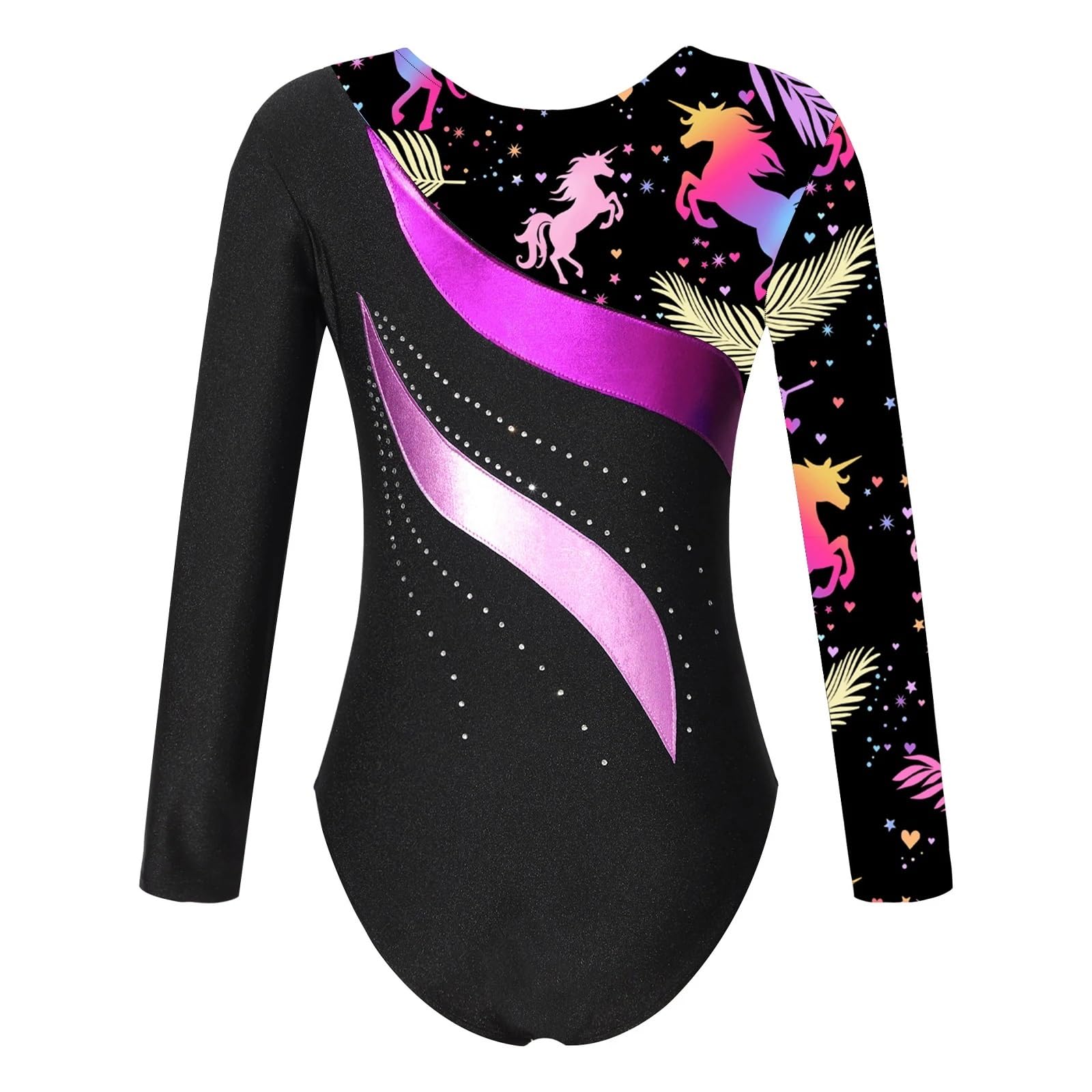 Leotardo para Competición de Gimnasia Leotardo gimnástico de Ballet y danza for niñas, Jersey estampado de manga larga, traje de Ballet for patinaje, danza, puesta en escena(Gold C,8)