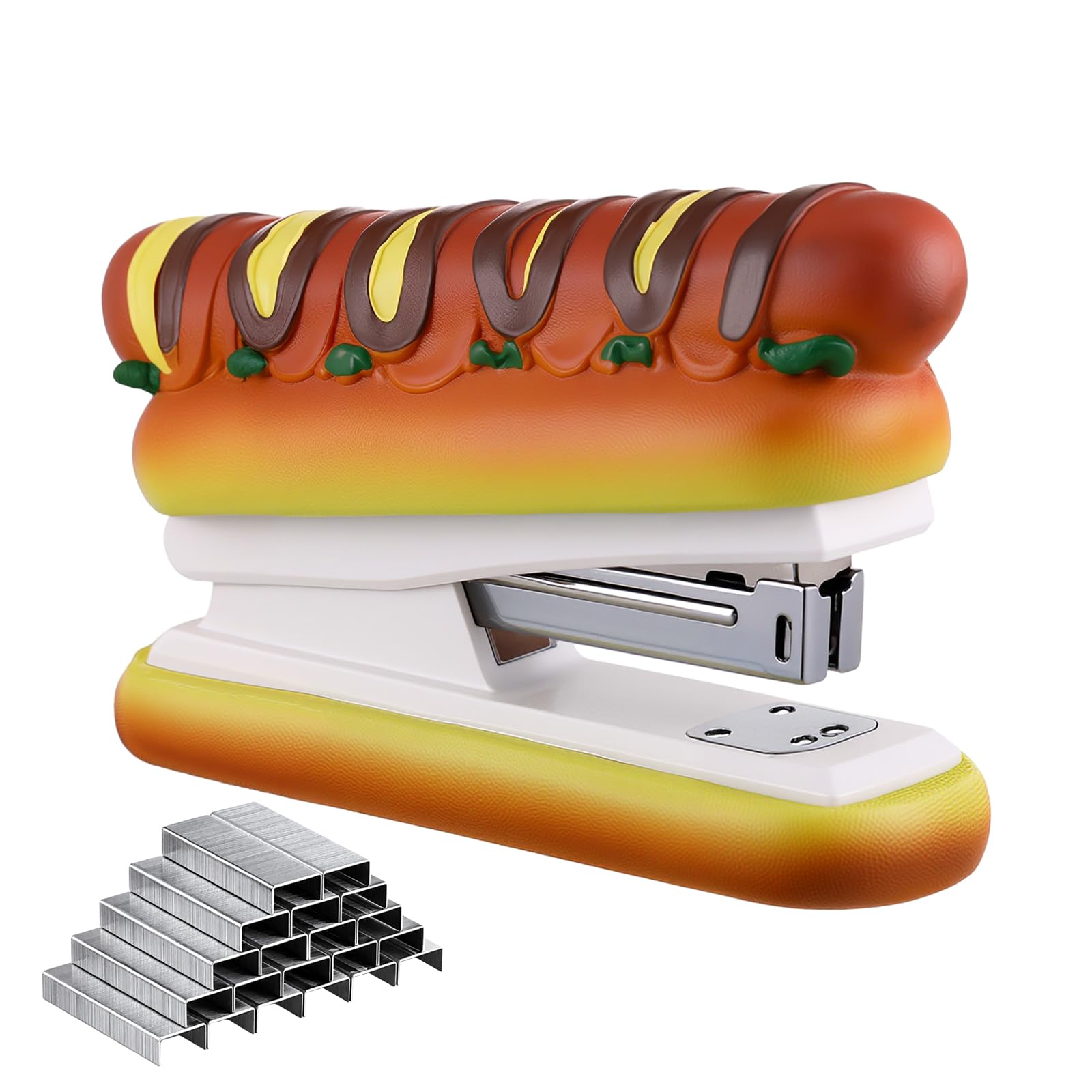 Cucitrice per hot dog, include 1000 graffette, divertente accessorio da scrivania, decorazione per casa e ufficio, ideale per le vacanze o per la calza della Befana, per insegnanti, studenti