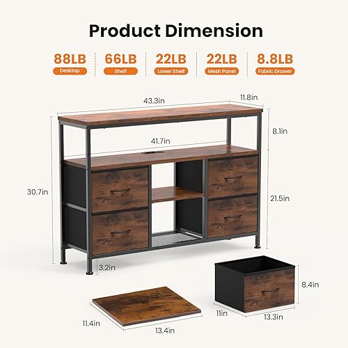 Miniatura 3 de Sweetcrispy Mueble de TV Cómoda para dormitorio, centro de entretenimiento con 4 cajones, con luces LED y tomas de corriente, consola multimedia