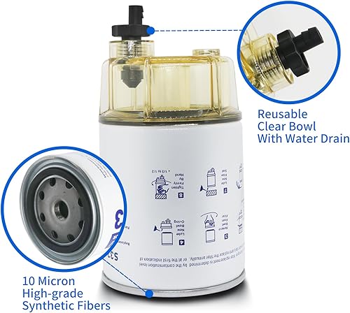 Miniatura 3 de S3213 - Filtro separador de agua de combustible compatible con motor fueraborda marino Mercury Yamaha Racor Sierra Engine Boat 10 Micron, Reemplazo
