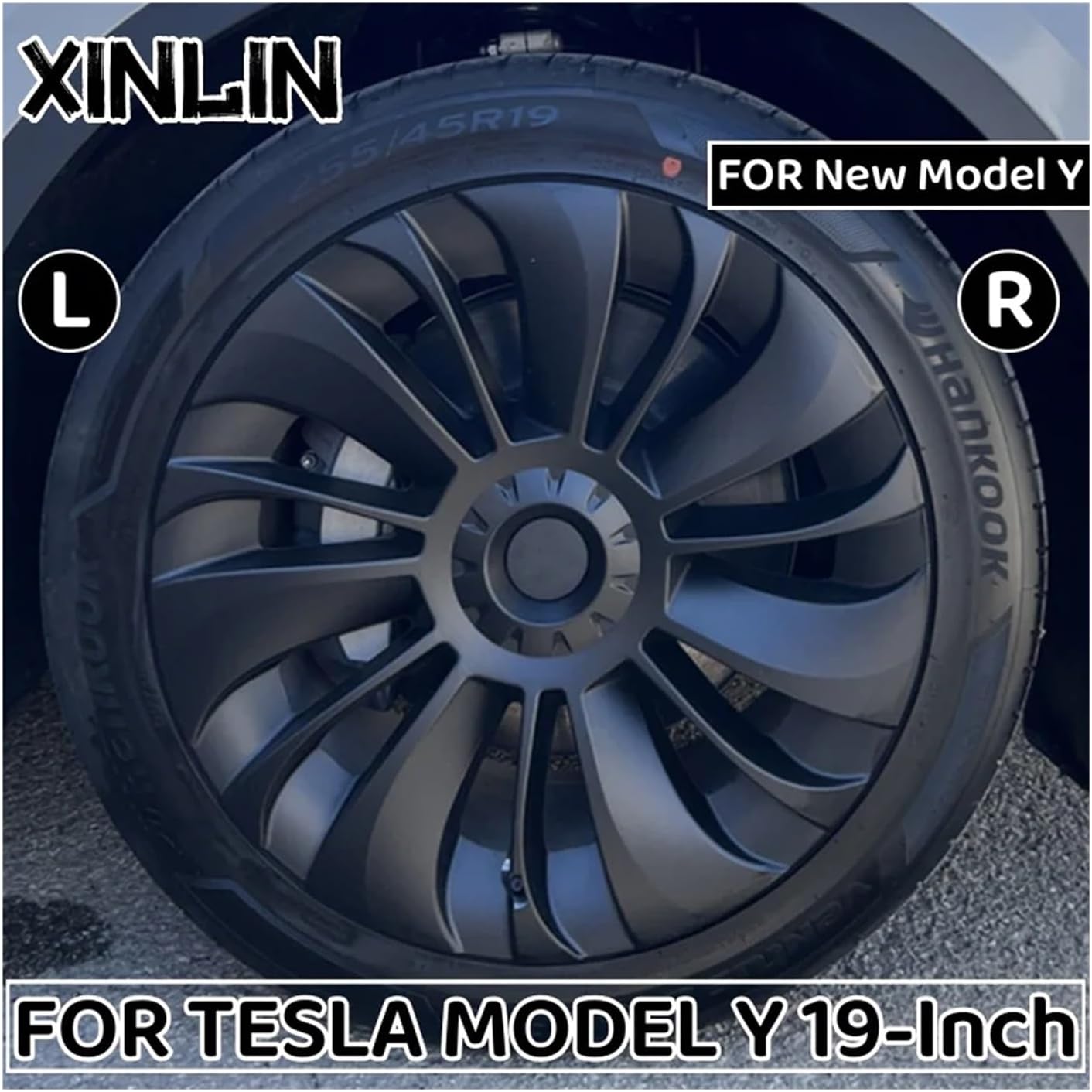 4PCS Wheel Caps 19 Inch Wheel Cover Performance Replacement Wheel Hub Cap Full Rim Cover Accessories Compatible with Tesla Model Y 2018-2023(L-R Bright Black)