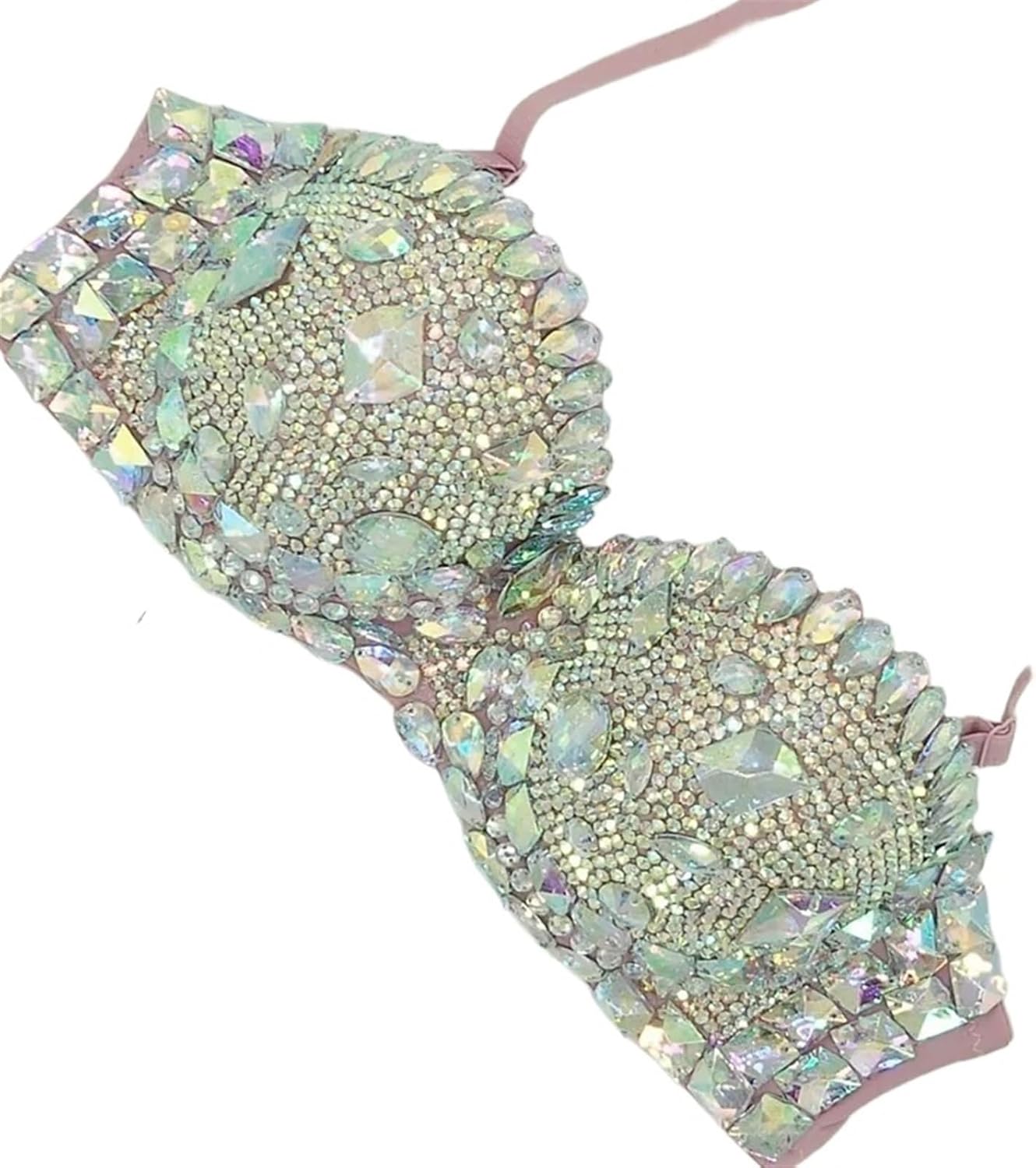 Rhinestone Bustier Crop Top Women Rhinestones Bra Crystal Diamond Bikini Stage Wear Sexy Nightclub Bar DJ Dancer Performance Costume Underwear(L (36B),Pink)
