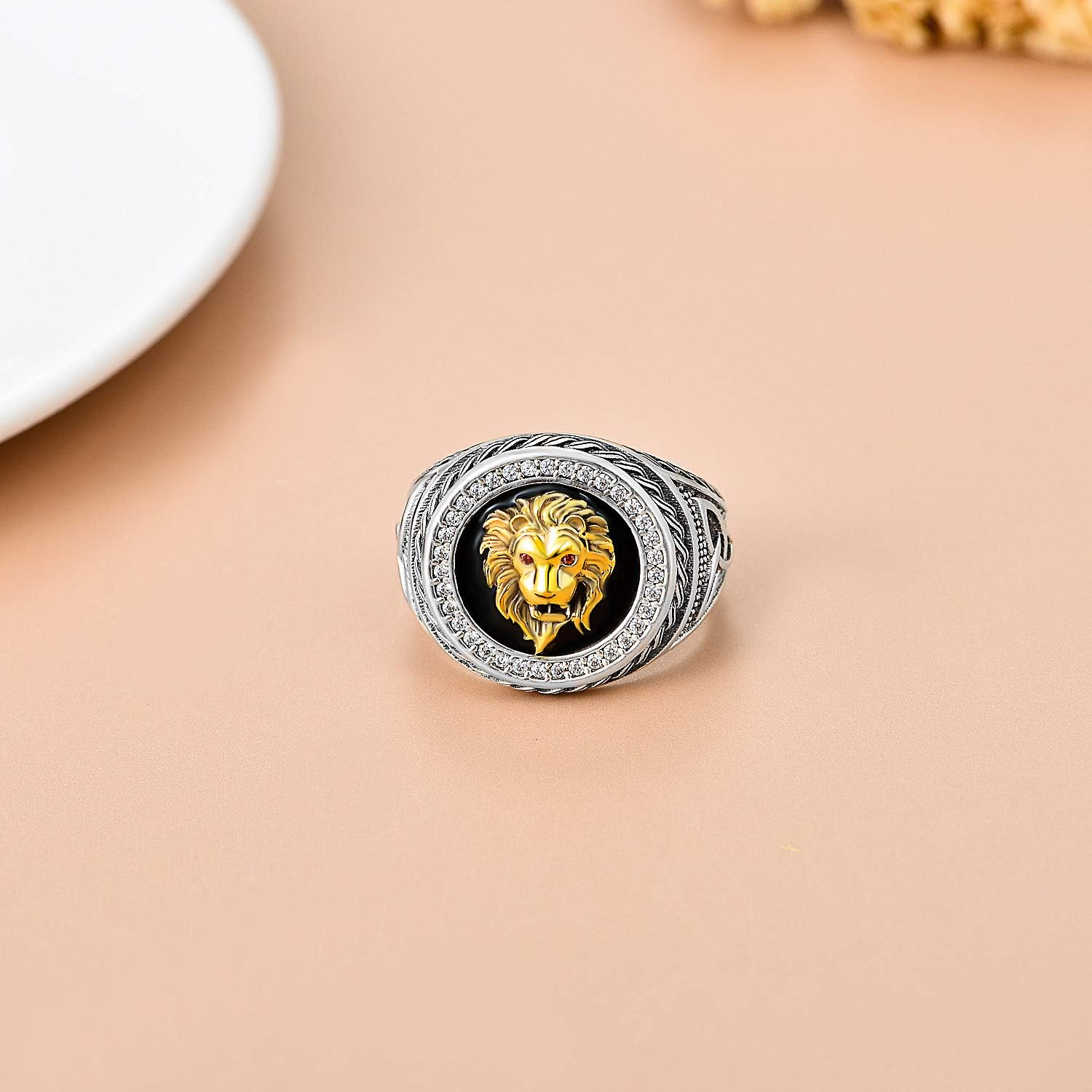 LONAGO Animal Kingdom The King Lion Head Ring, 925 Sterling Silver Men Lion Rock Ring Gift for Men Father Friend - Image 4