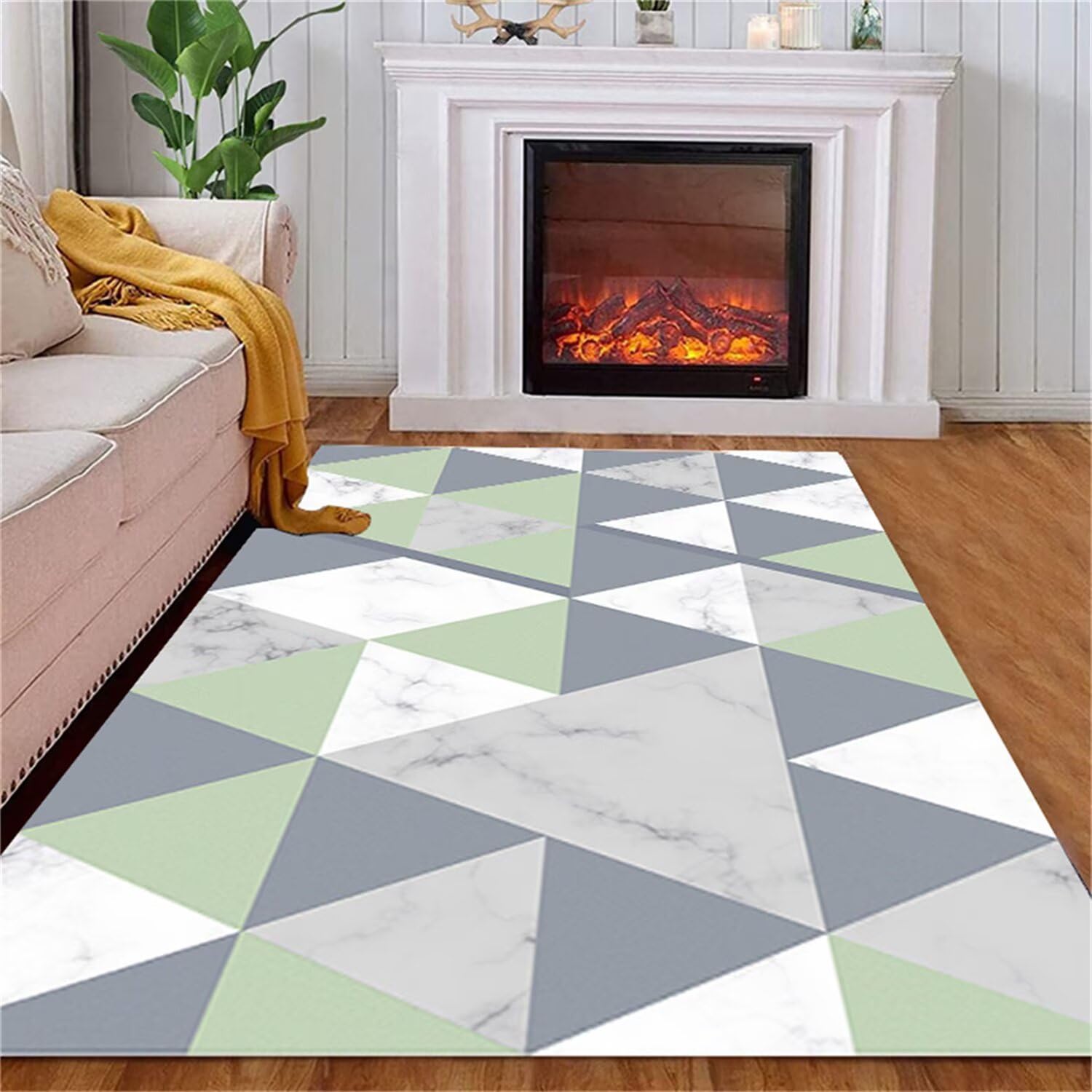 Tapis géométrie moderne au coin du feu pour salon élégant