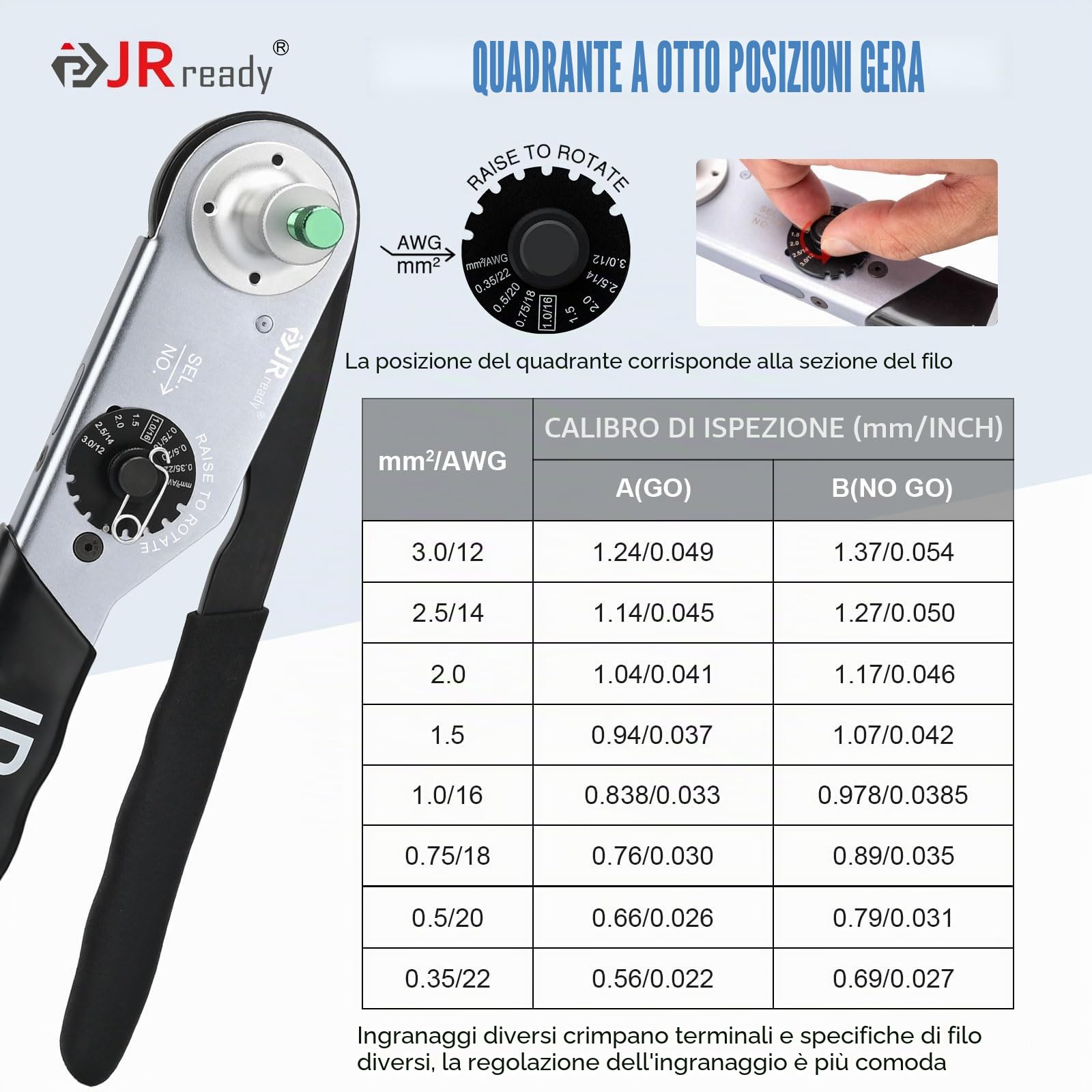 JRready JRD-HDT-48 Pinza a Crimpare Deutsch per Contatti Solidi da 12, 16, 20 Gauge, Localizzatore Pinza a Crimpare Monopezzo Equivalente alla Pinza a Crimpare Deutsch HDT-48-00 (12-22AWG)