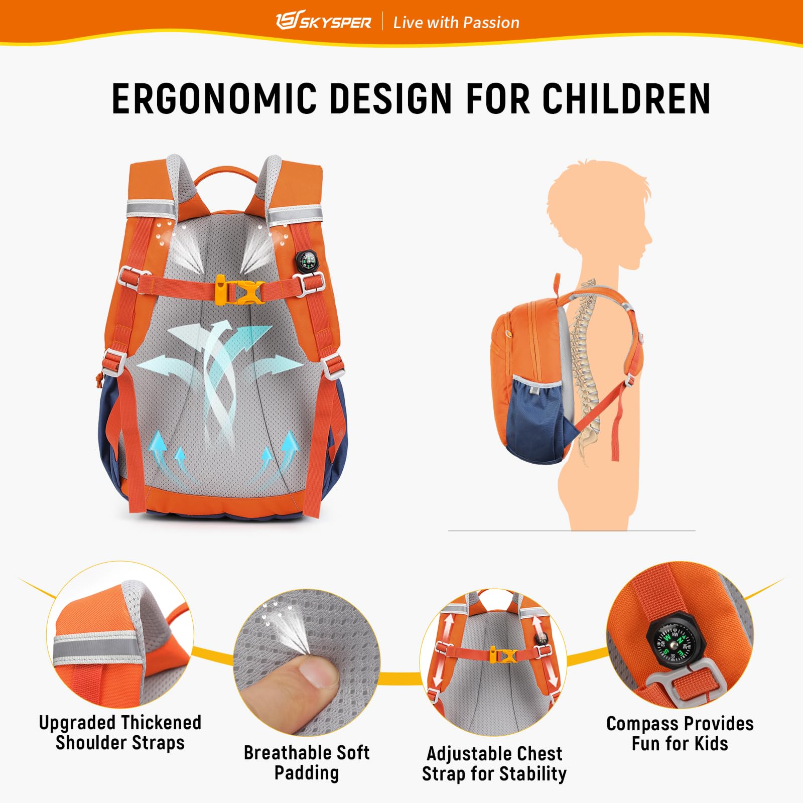 SKYSPER Kinderrugzak, 10 liter, wandelrugzak voor kinderen, met SKYSPER Kinderrugzak, 10 liter, wandelrugzak voor kinderen, met