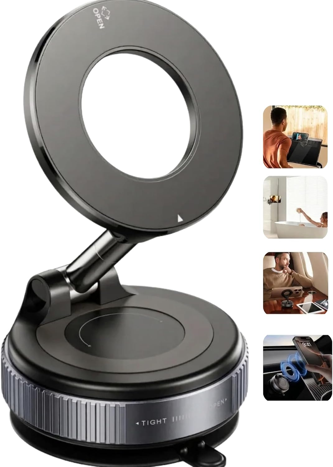 Suporte Magnético Dobrável Universal com Ventosa de Forte Sucção Suporte de Celular 360° para qualquer Celular, Multiuso Veicular Mesa Parede Vidro Portátil compatível com Iphone, Samsung e tablets