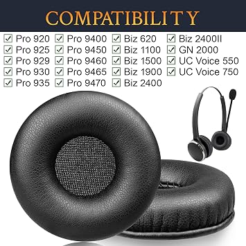 SOULWIT 50mm EarPads for Jabra Pro 9400/9450/9460/9465/9470/920/925/929/930/935 Headset, for Jabra Biz 620/1100/1500/1900/2400/2400II/GN2000/UC, Voice 550/750 - Black