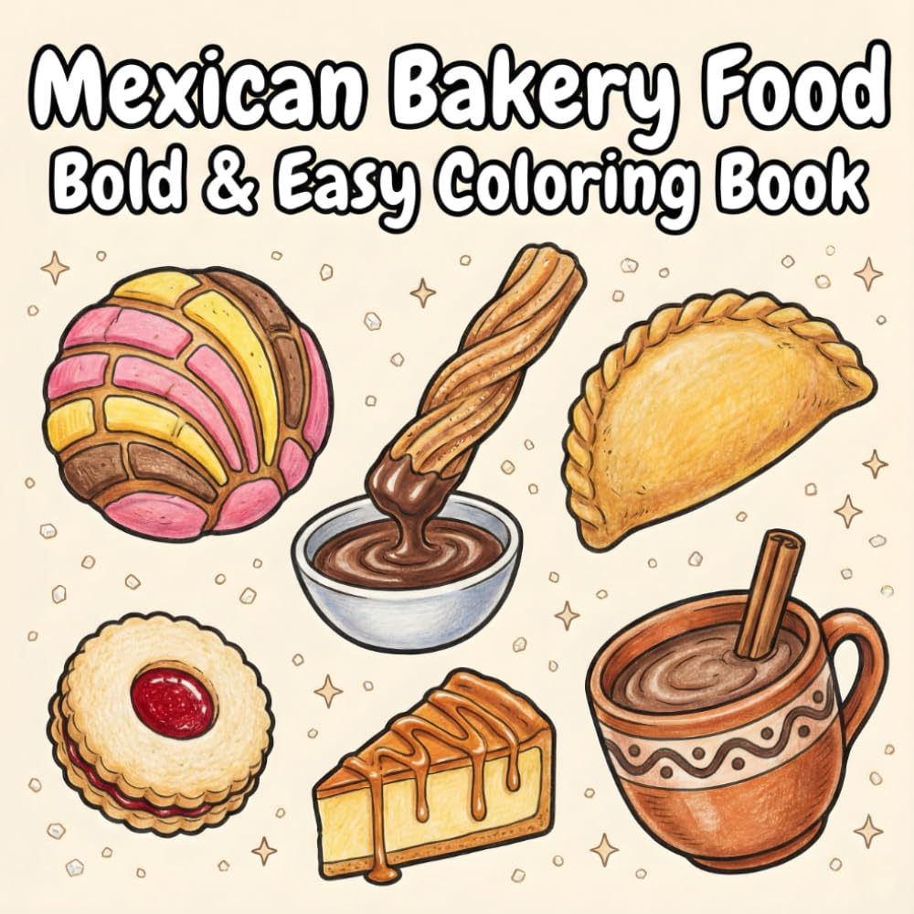 Mexican Bakery Food Coloring Book: Bold & Easy +35 Pages to Relieve Stress for Adults and Kids