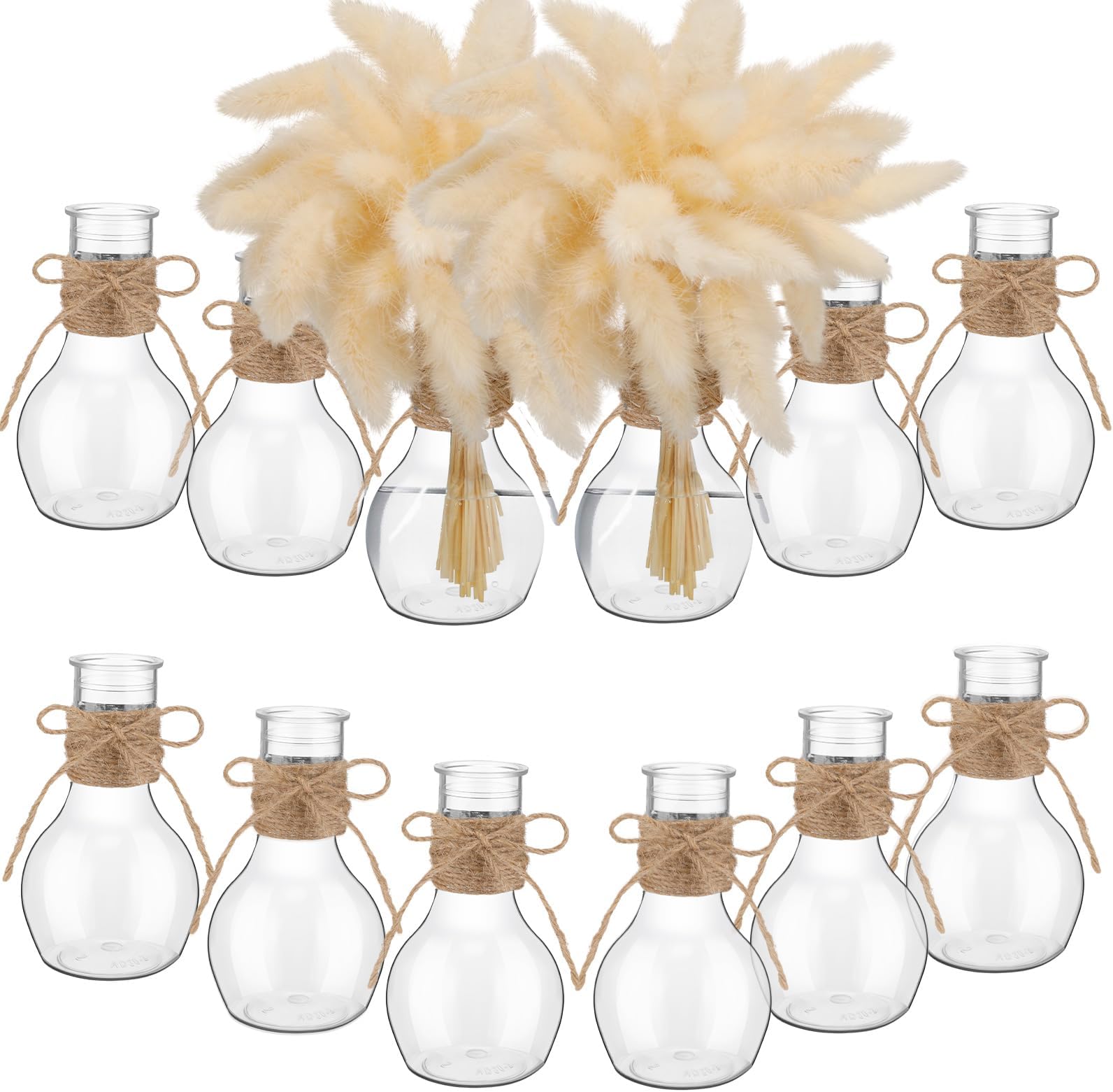 Bokon 12 Pcs Plastic Bud Vases in Bulk for Table Centerpieces, 4.7in Hyacinth Avocado Growing Bud Vase Bulk, Small Flower Bulb Plant Containers for Wedding Room Table Decorations (Mini Bulb Style)