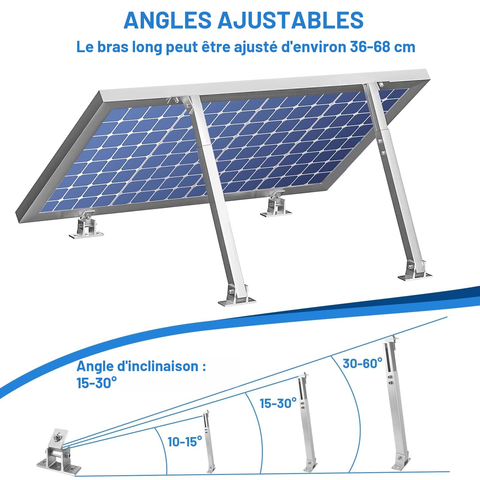 Royouzi Support Panneau Solaire, Support Panneau Solaire Sol en Aluminium | Angle Ajustable 15°- 30° (2)