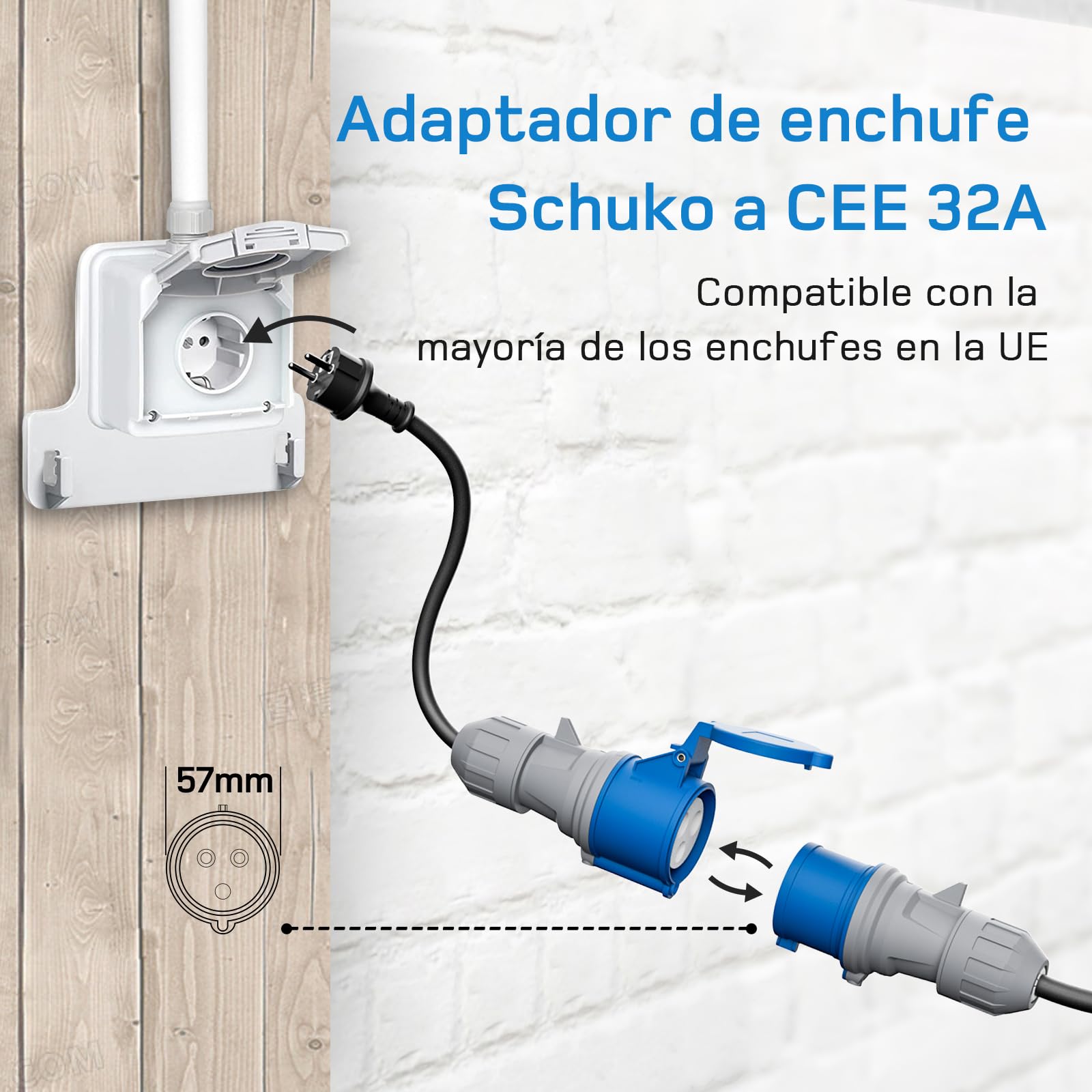 dé Cargador Coche Eléctrico 7,4kW, 32A[8m, 6-32A] con Potencia de Carga Ajustable, Estación de Carga para Model 3/Y, 500e, Spring y Otros EV/PHEV