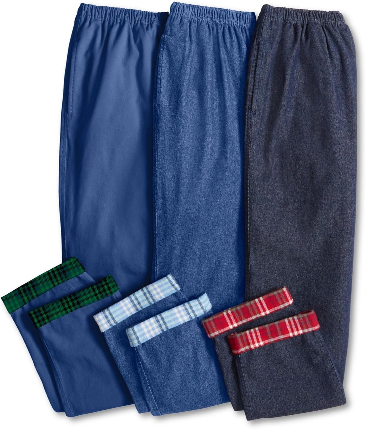 Woman Within Plus Size Elastic-Waist Cotton Straight Leg Denim Pant with Flannel Lining