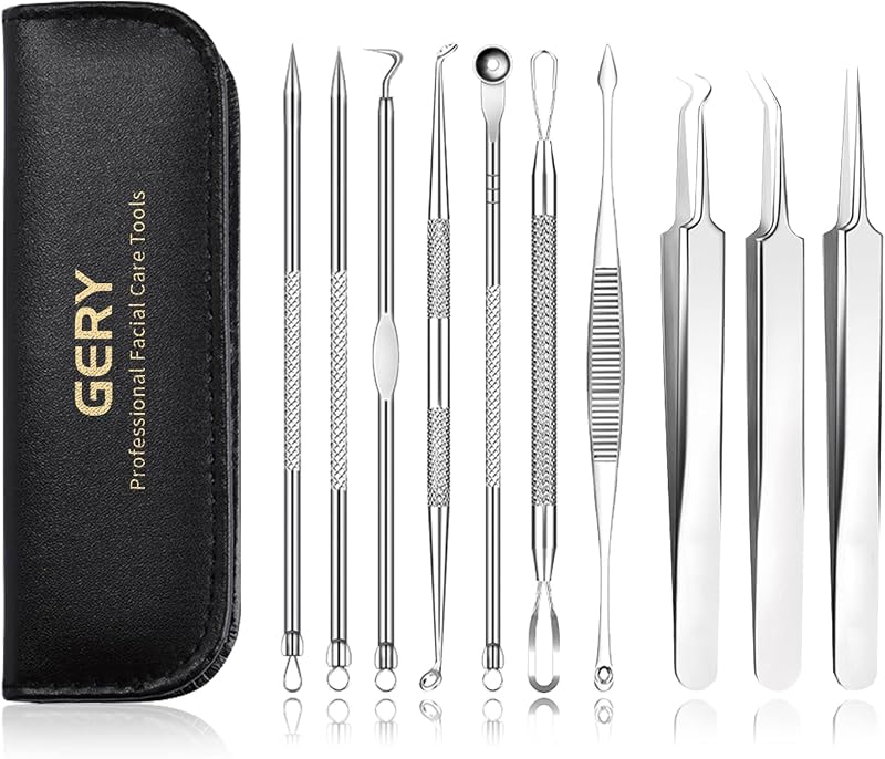 Kit GERY com 10 ferramentas para cuidados da pele e estojo de couro
