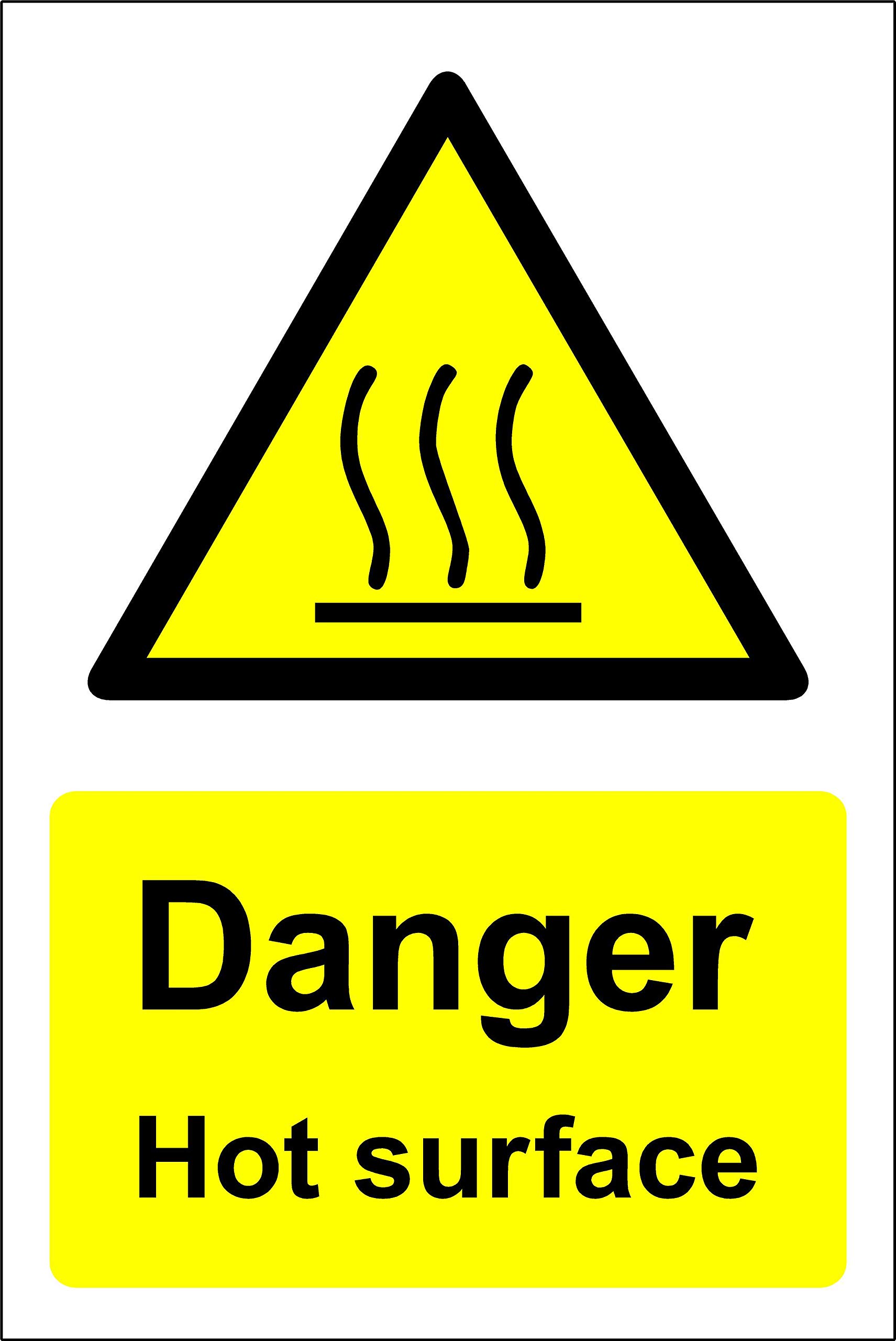 Danger hot surface Safety sign - Self adhesive sticker 150mm x 100mm