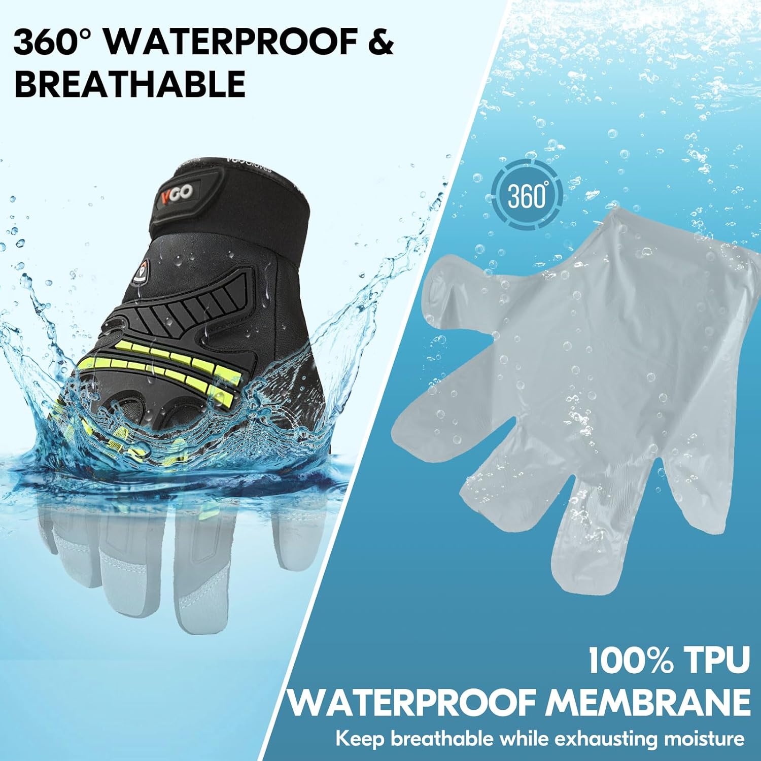 Vgo... -4℉ or above Winter Waterproof High Dexterity Heavy Duty Mechanic Glove, Anti-vibration, Anti-abrasion, Touchscreen (S,Green,GA8954FW) - Image 3