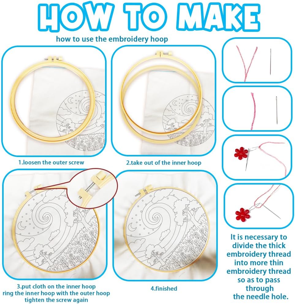 ACRNIGHEET 6Pcs Embroidery Kit for Beginners Adults, Complete Cross Stitch Kits, Landscape Embroidery Kit for Home Decor and DIY Craft Projects, Great Gift for Embroidery Lovers