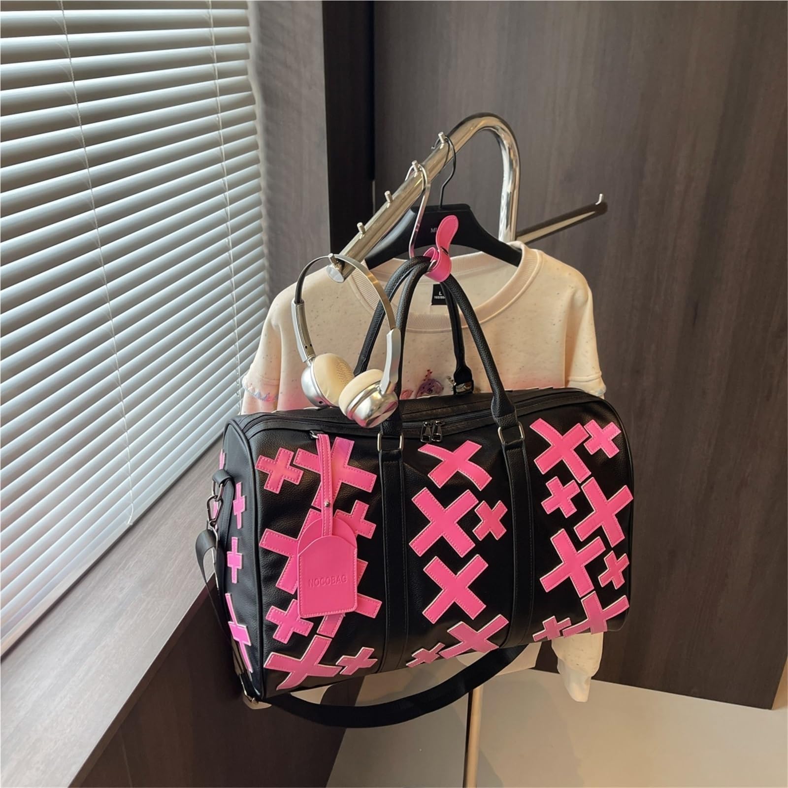 Bolso de Hombro de Viaje de Piel sintética for Mujer, Ideal for Gimnasio, Viajes Cortos.(Pink)