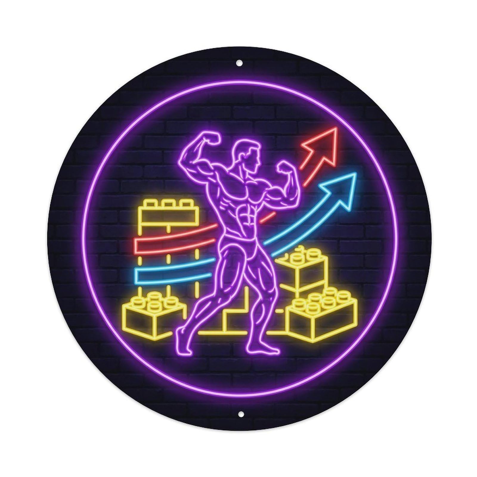 Vintage Faux Neon Gym Retro Bodybuilding Anabolism Metal Tin Sign