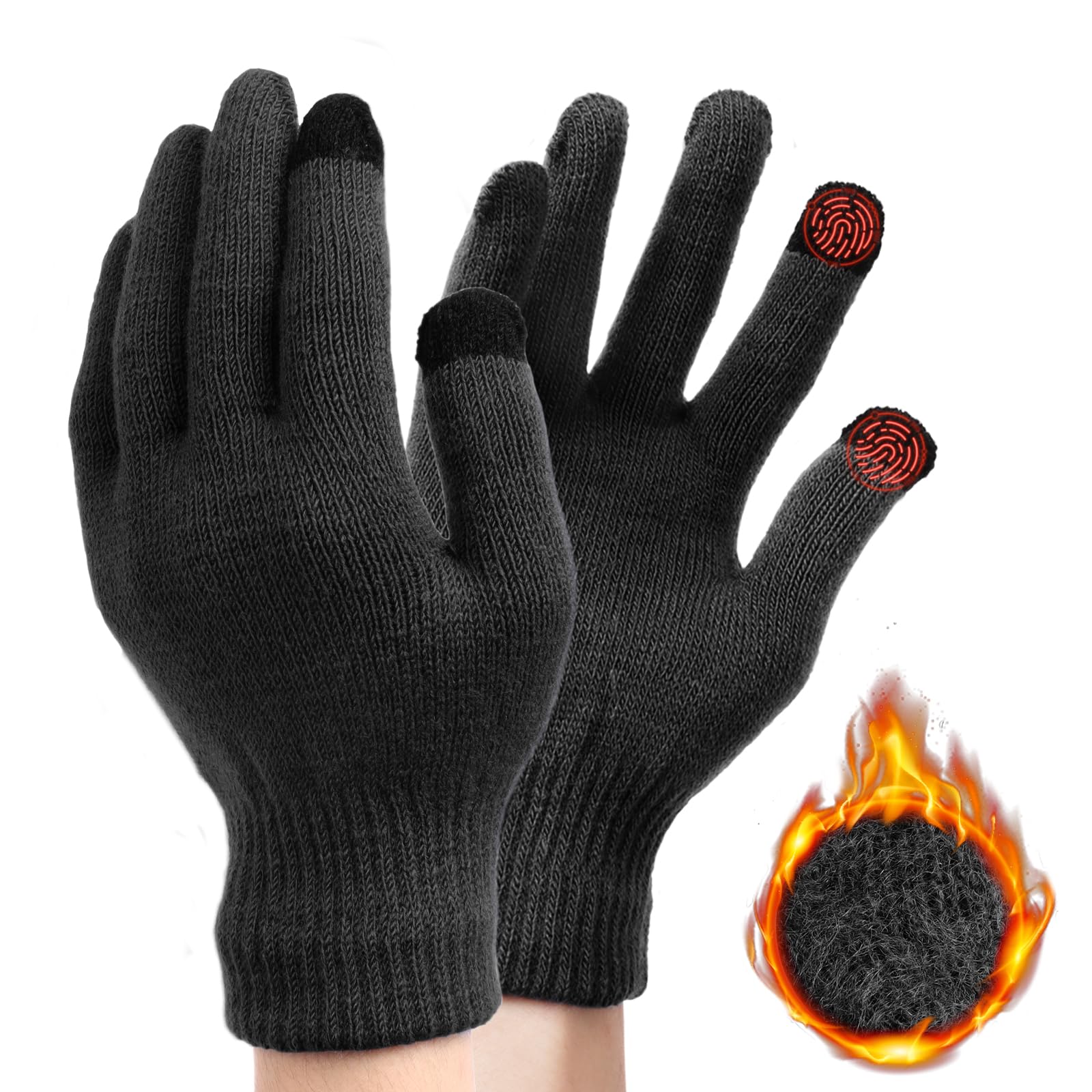 Minicoco Unisex Bk Winter Warm Knitted Gloves, Thicken Fleece Elastic Cuffs Gloves Wool Gloves Suitable For Winter Gloves For Men