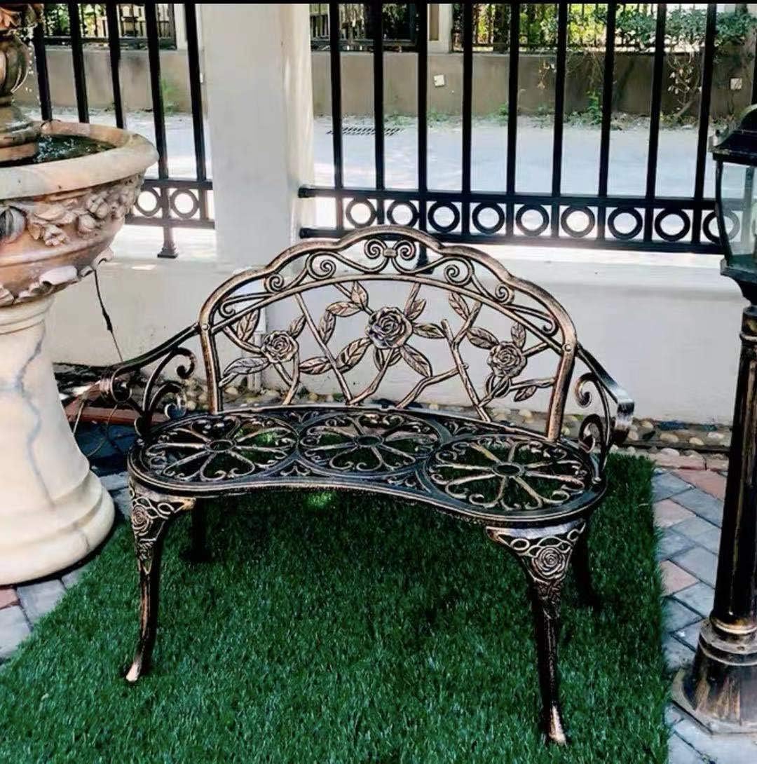 Patio Balcony Bench Double Seat, Anti-Rust Cast Aluminum Patio Garden Bench for Park Yard Outdoor Furniture Copper : Patio, Lawn & Garden