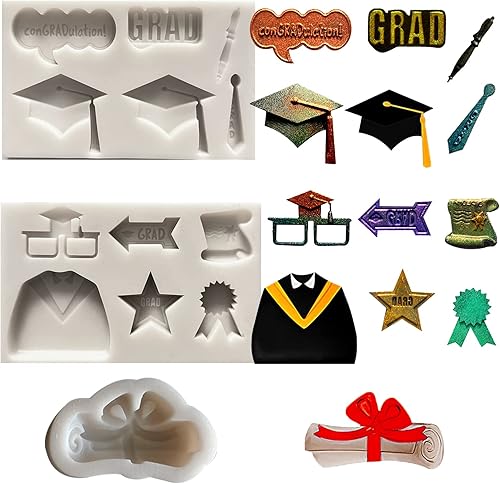 Miniatura 1 de SIQINZONGWA (3 PCS) Graduation Fondant Molds Sets, 2023 Graduate Silicone Molds Grad Cap Diploma Scroll Congrats Molds for Chocolate Candy Cake