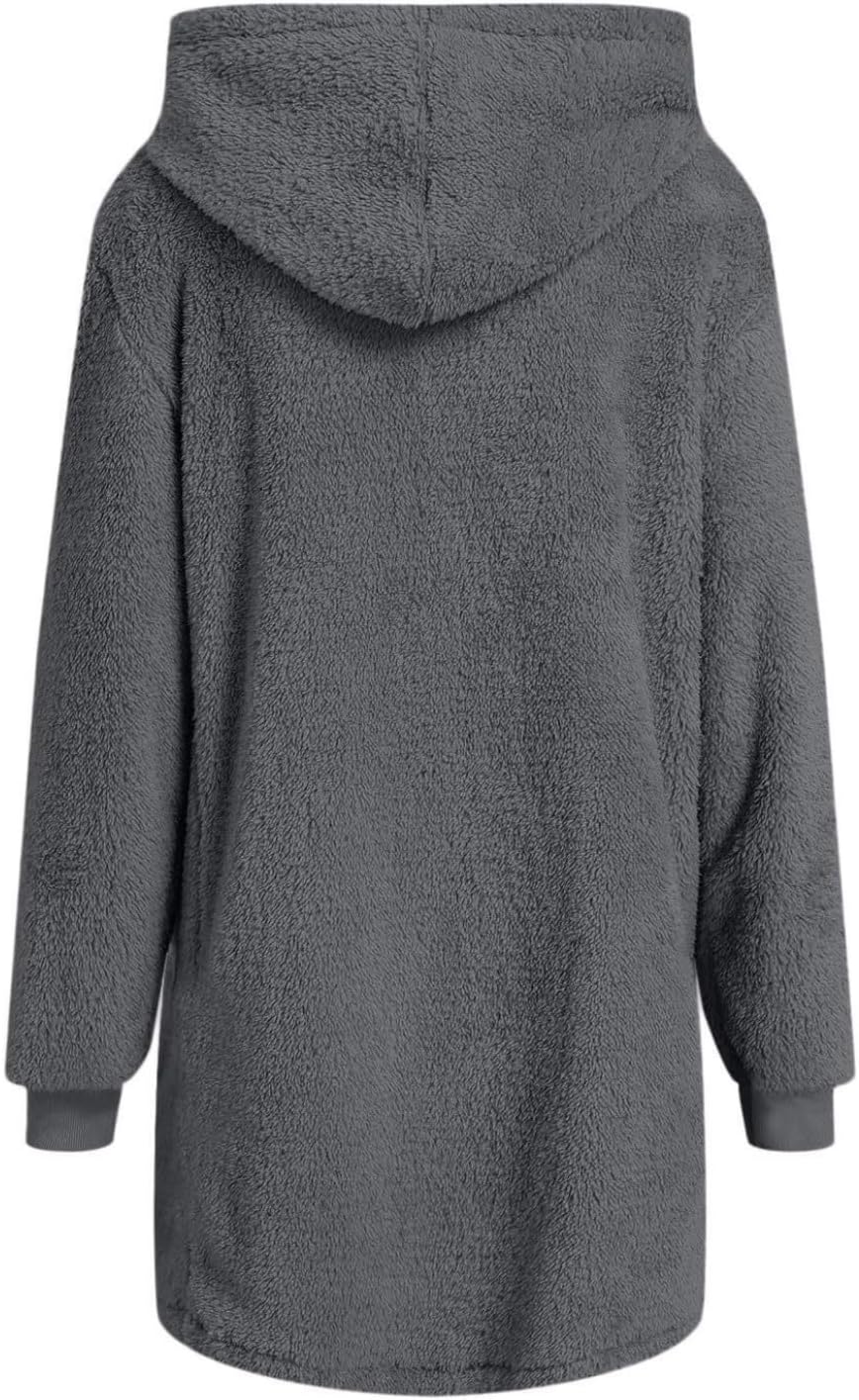 Women's Oversized Fleece Jacket Hooded Zip-Up Cardigan Coat with Pockets Warm Winter Casual Wear for Vacation - Image 6