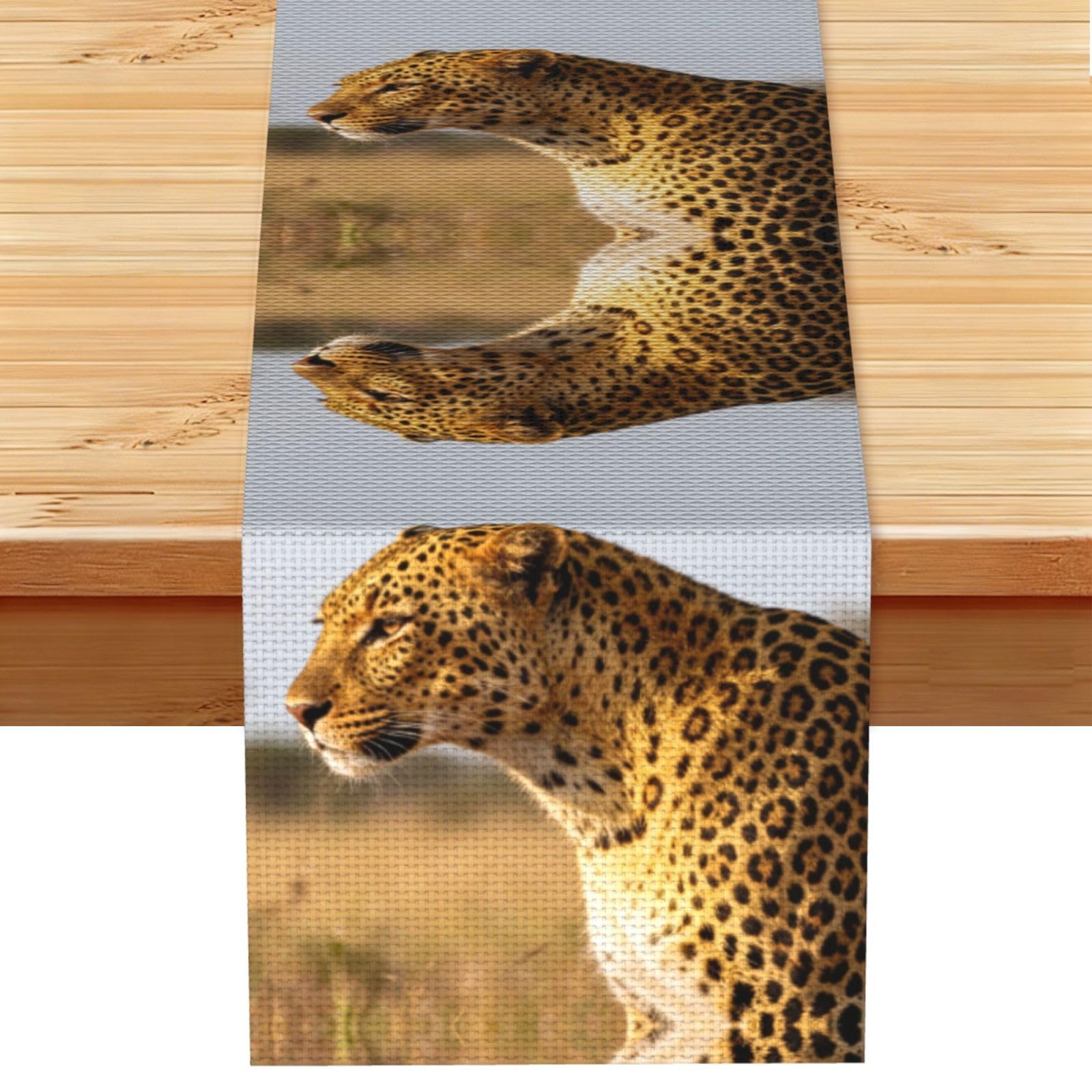 African leopard Linen Look Table Runner 13x72-Wrinkle Resistant Farmhouse Style for Dining Table Decor